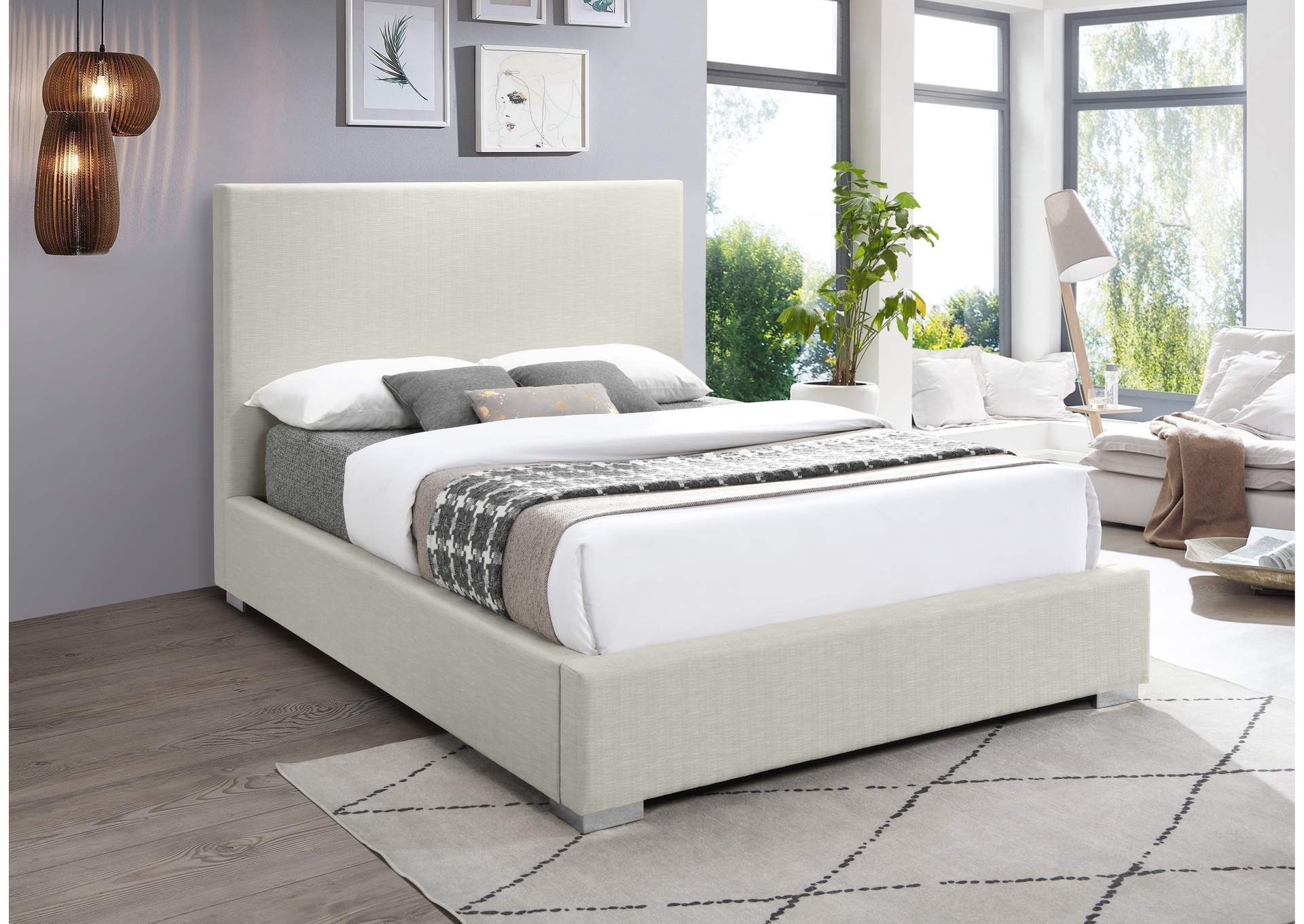 Crosby Beige Linen Textured Fabric King Bed,Meridian Furniture