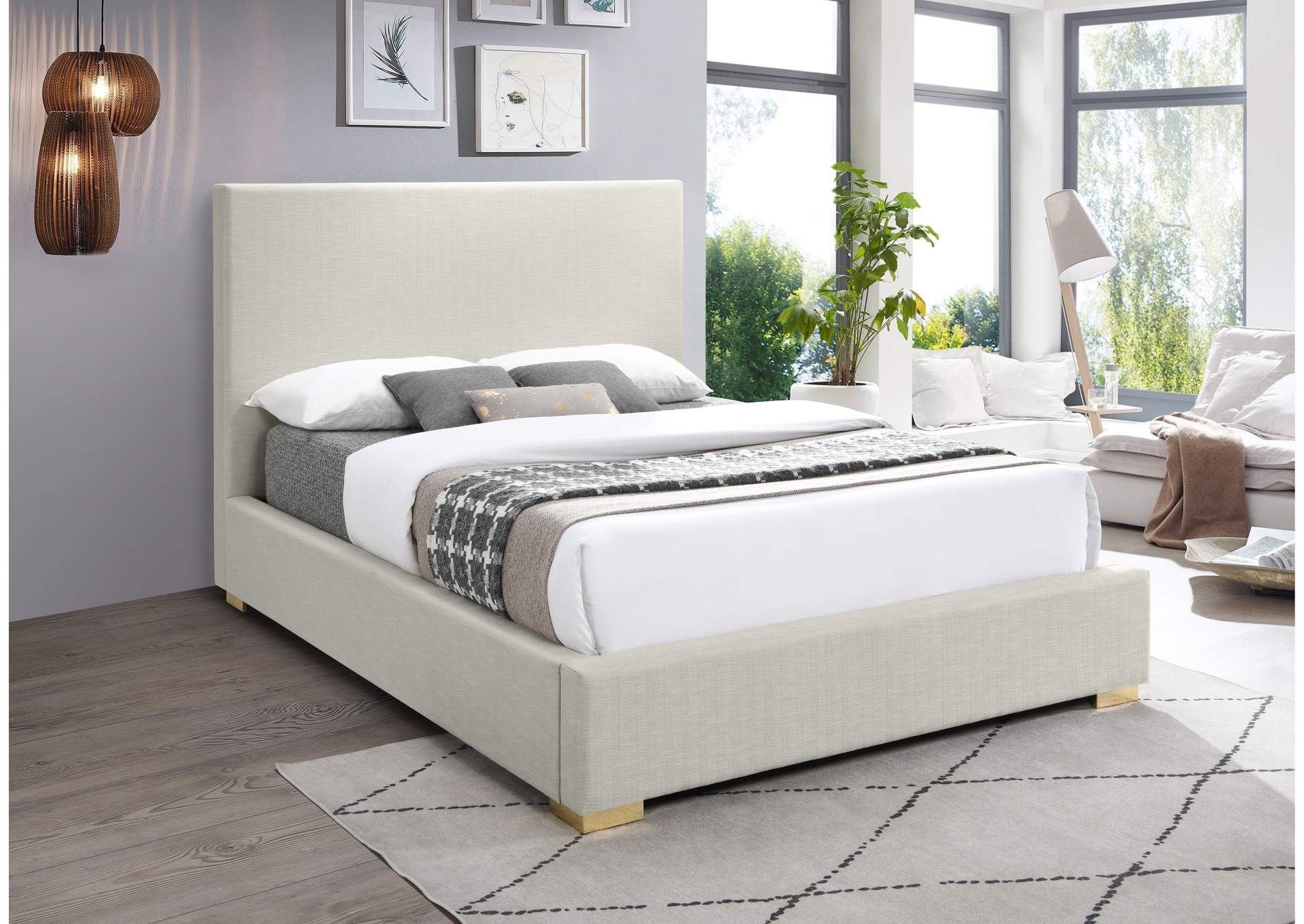 Crosby Beige Linen Textured Fabric Queen Bed,Meridian Furniture