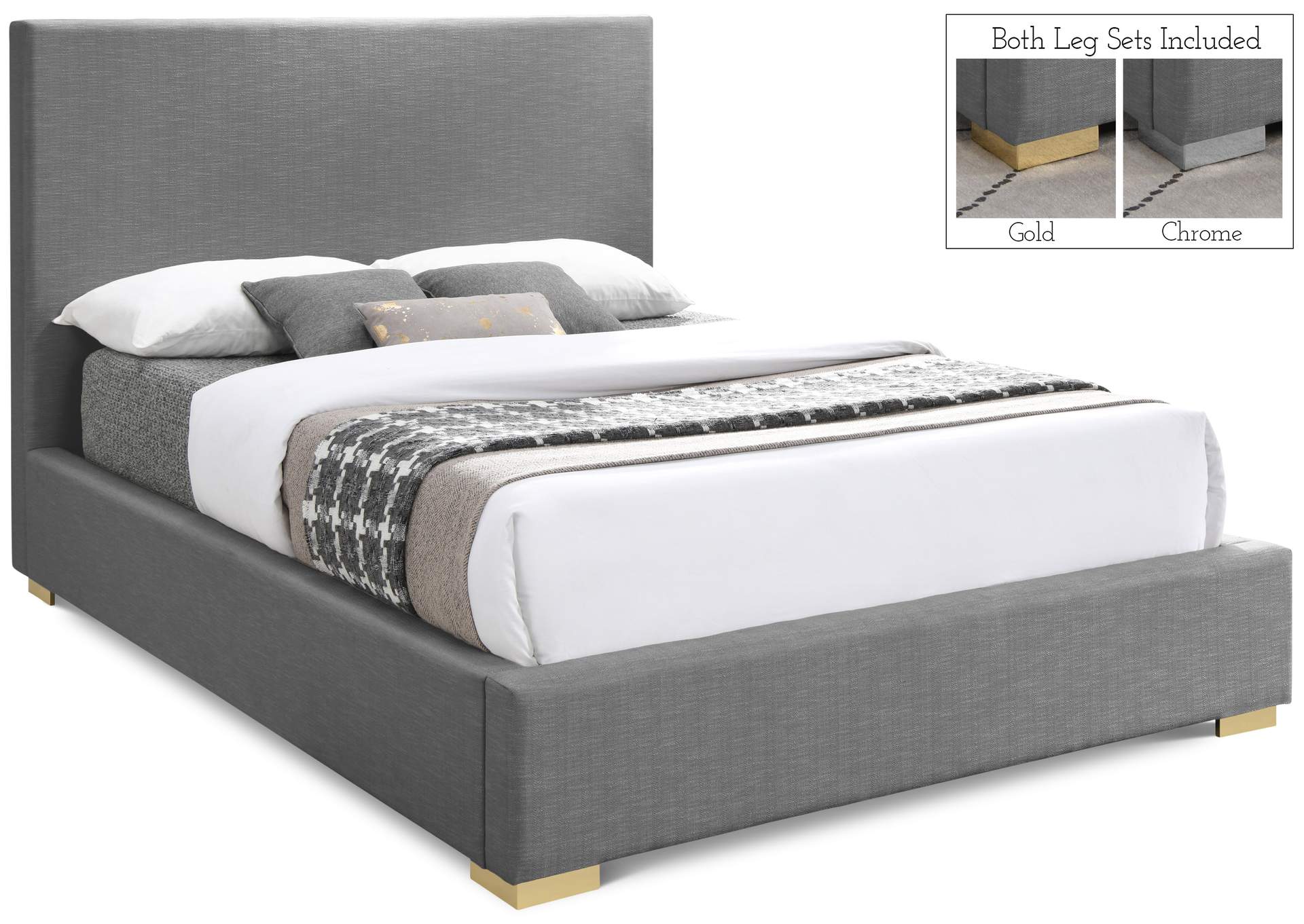 Crosby Grey Linen Textured Fabric Full Bed,Meridian Furniture