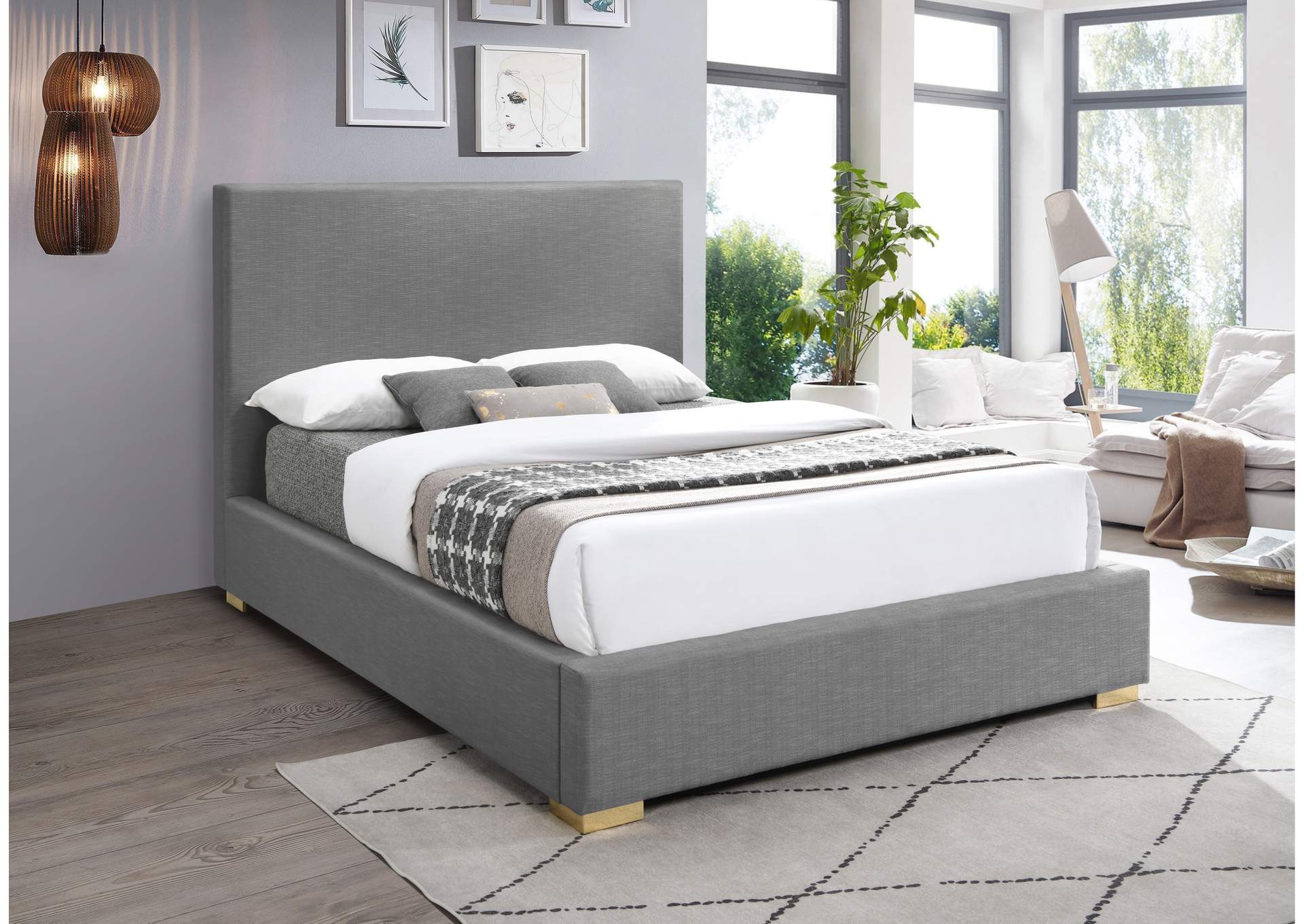 Crosby Grey Linen Textured Fabric Full Bed,Meridian Furniture