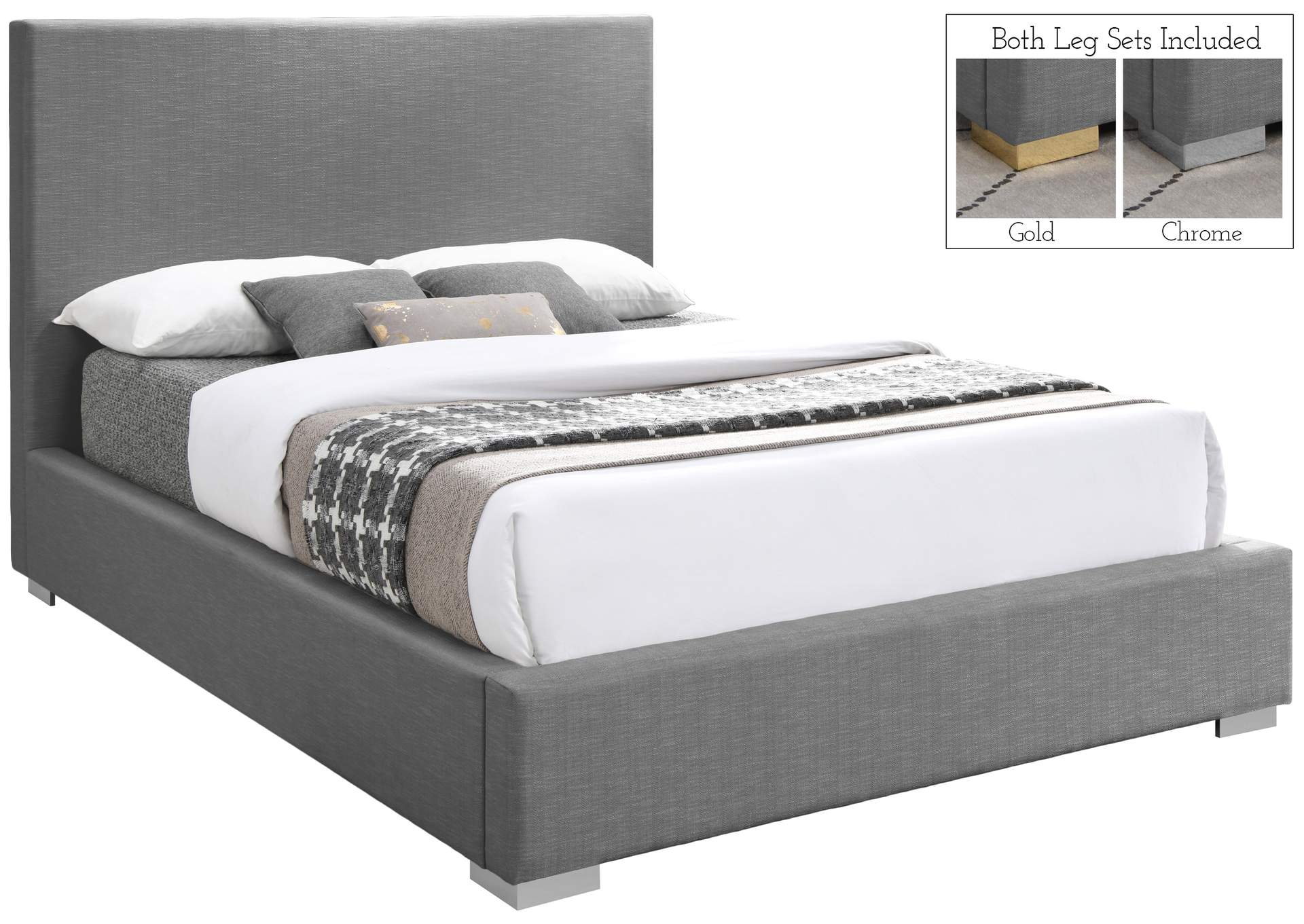 Crosby Grey Linen Textured Fabric King Bed,Meridian Furniture