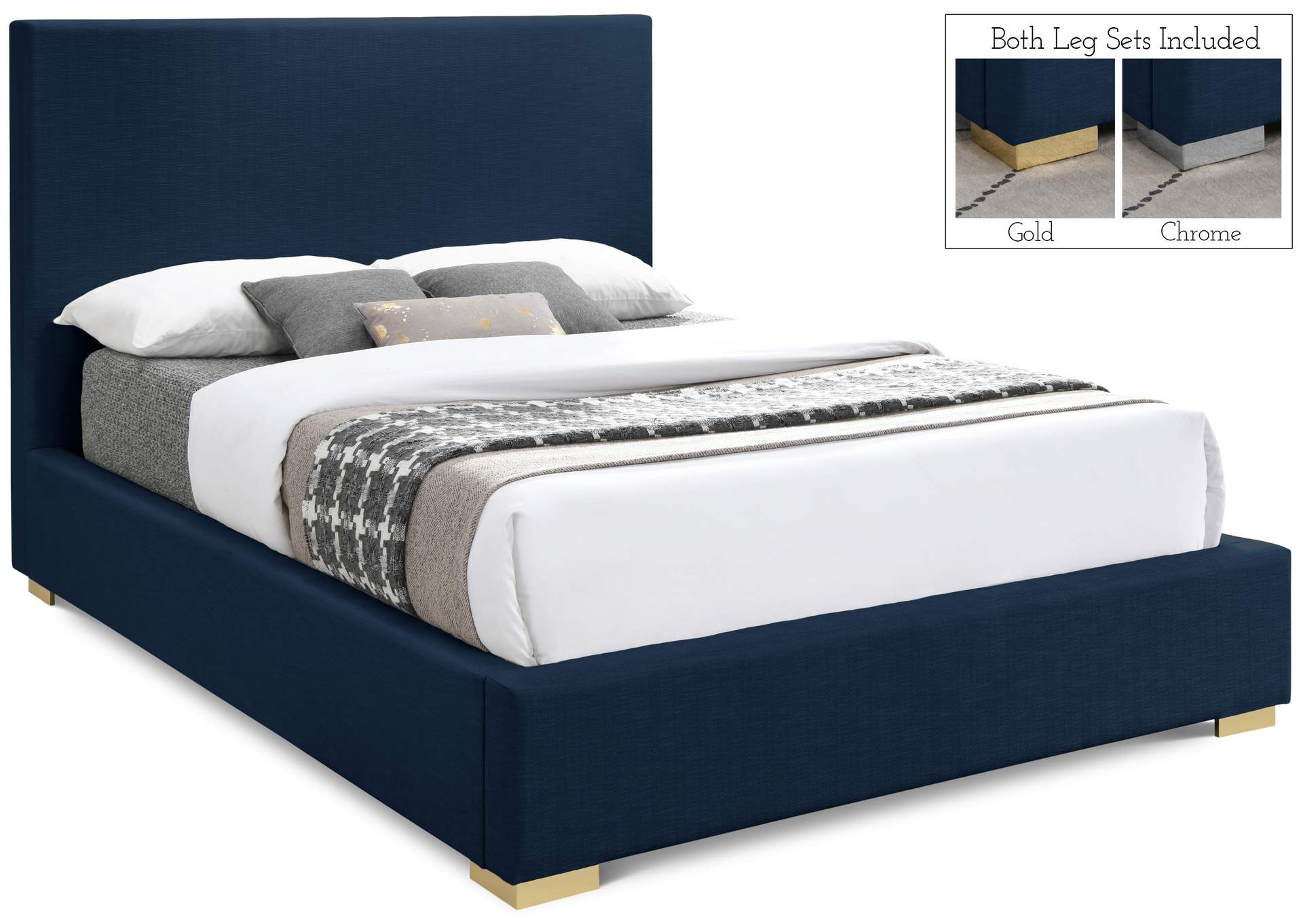 Crosby Navy Linen Textured Fabric Full Bed,Meridian Furniture