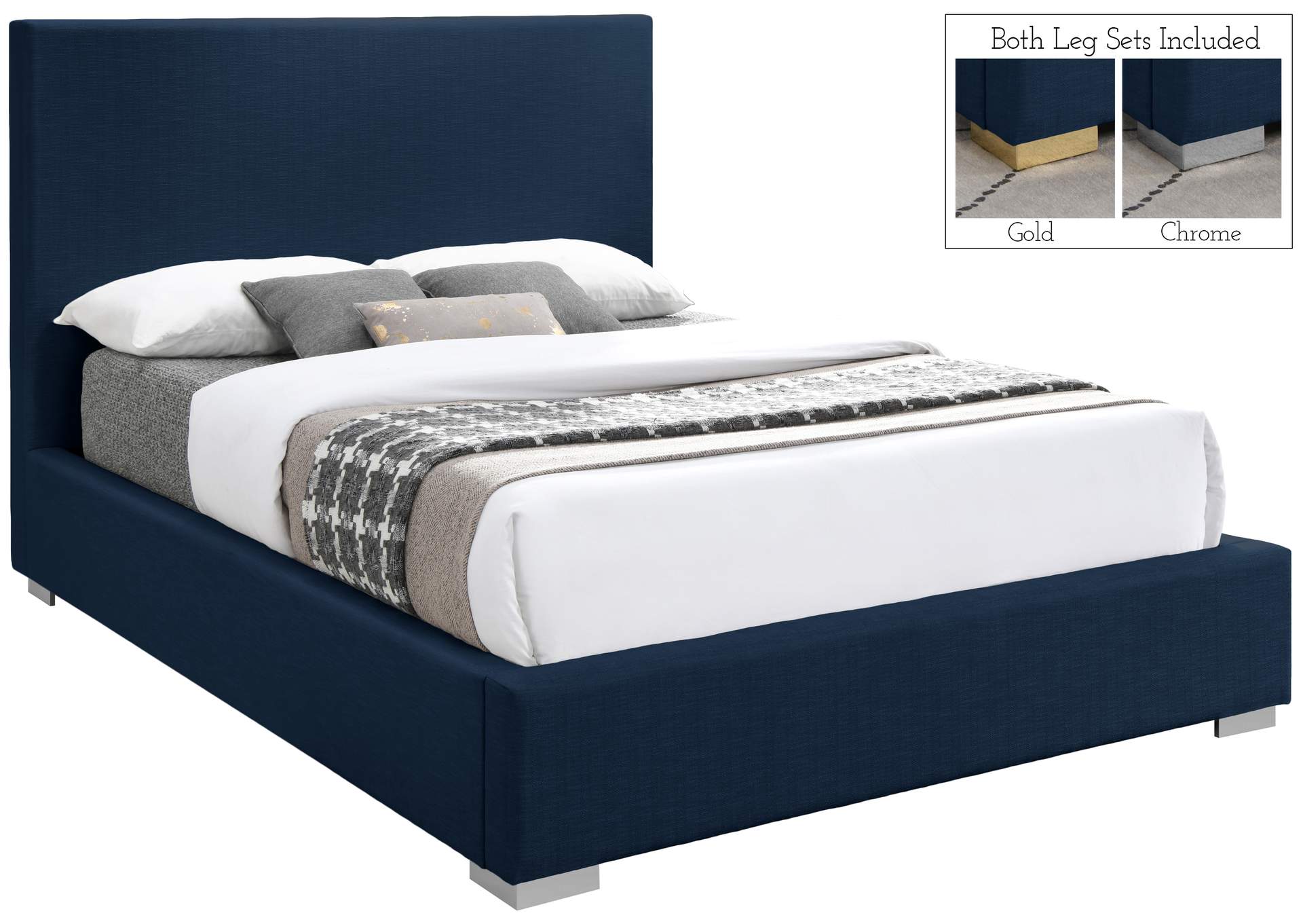 Crosby Navy Linen Textured Fabric Full Bed,Meridian Furniture