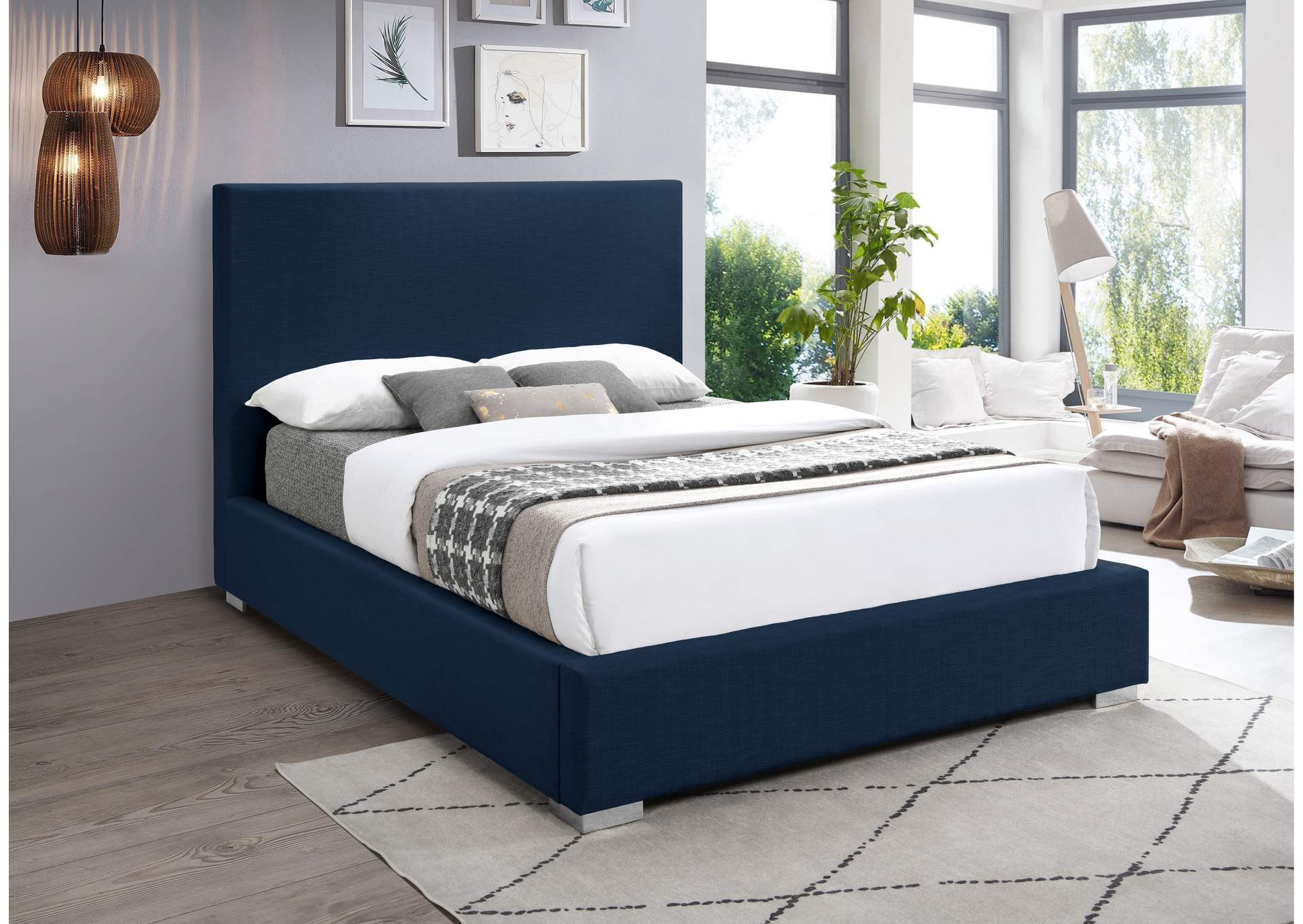 Crosby Navy Linen Textured Fabric Full Bed,Meridian Furniture