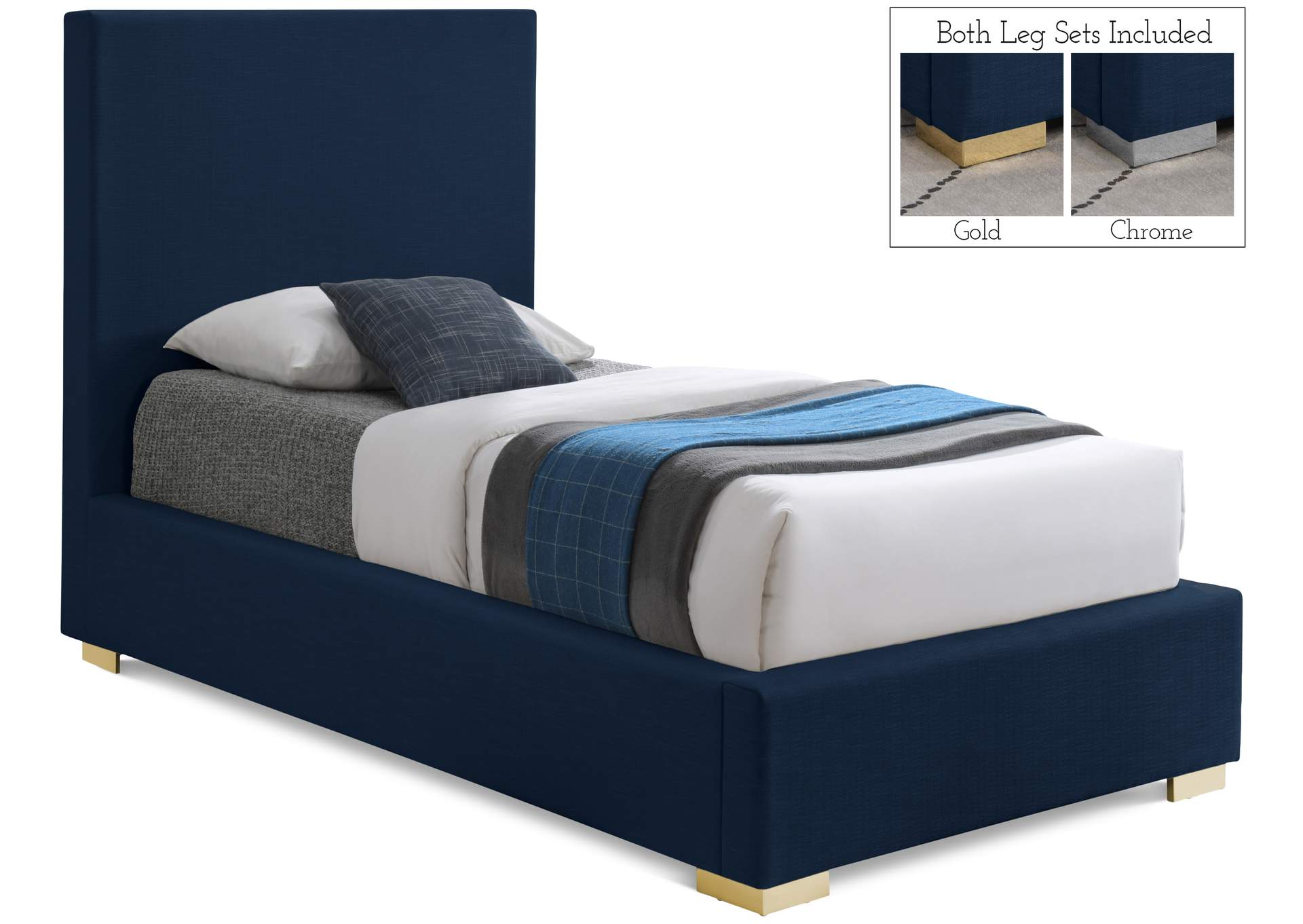 Crosby Navy Linen Textured Fabric Twin Bed,Meridian Furniture