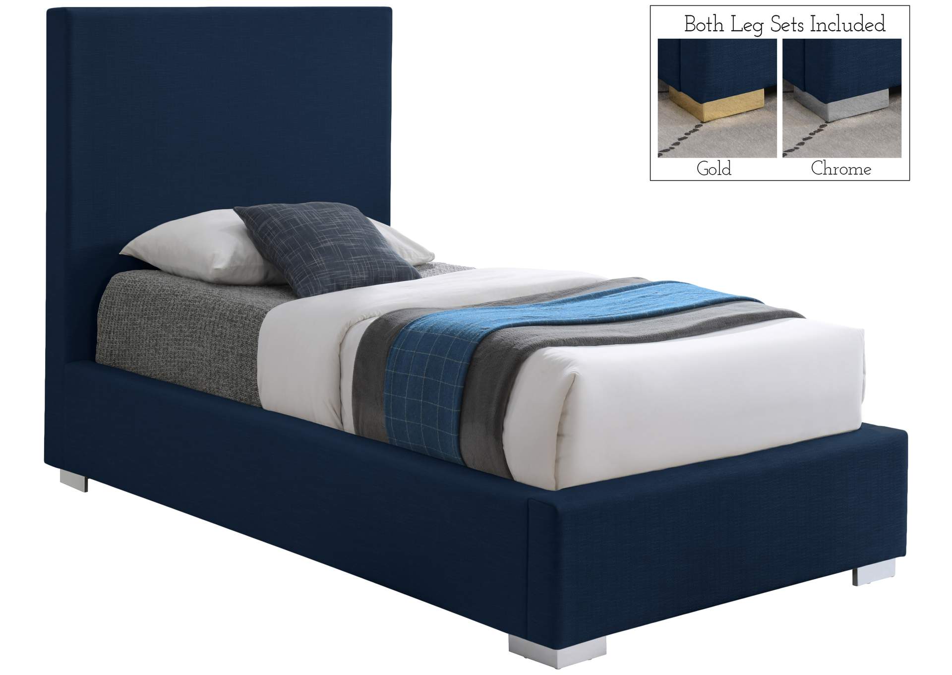 Crosby Navy Linen Textured Fabric Twin Bed,Meridian Furniture