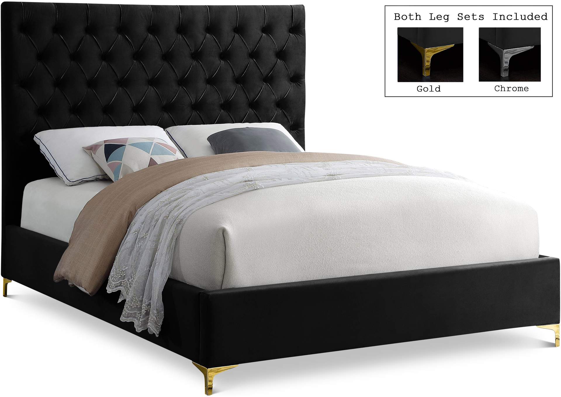 Cruz Black Velvet Full Bed,Meridian Furniture