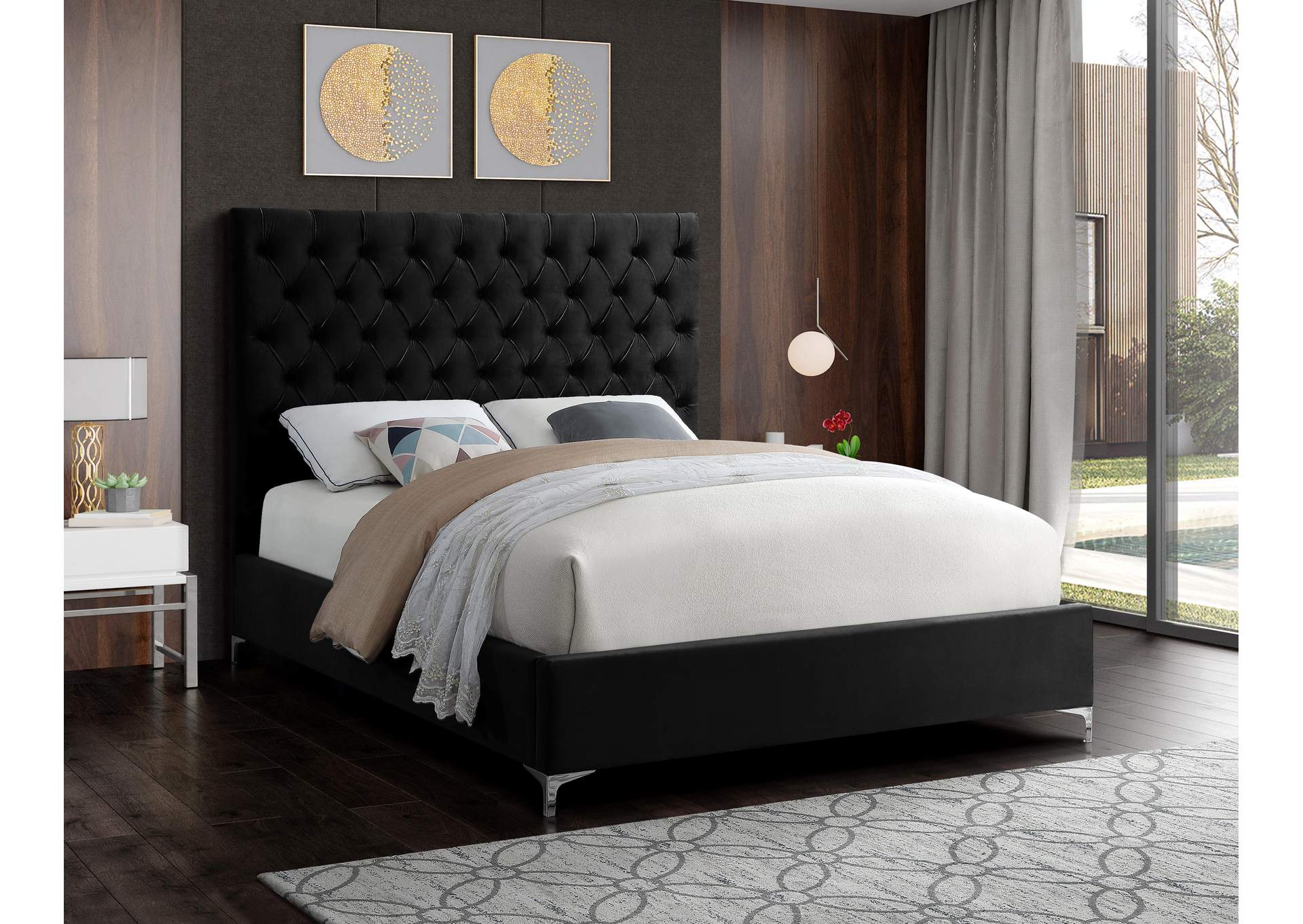 Cruz Black Velvet Full Bed,Meridian Furniture