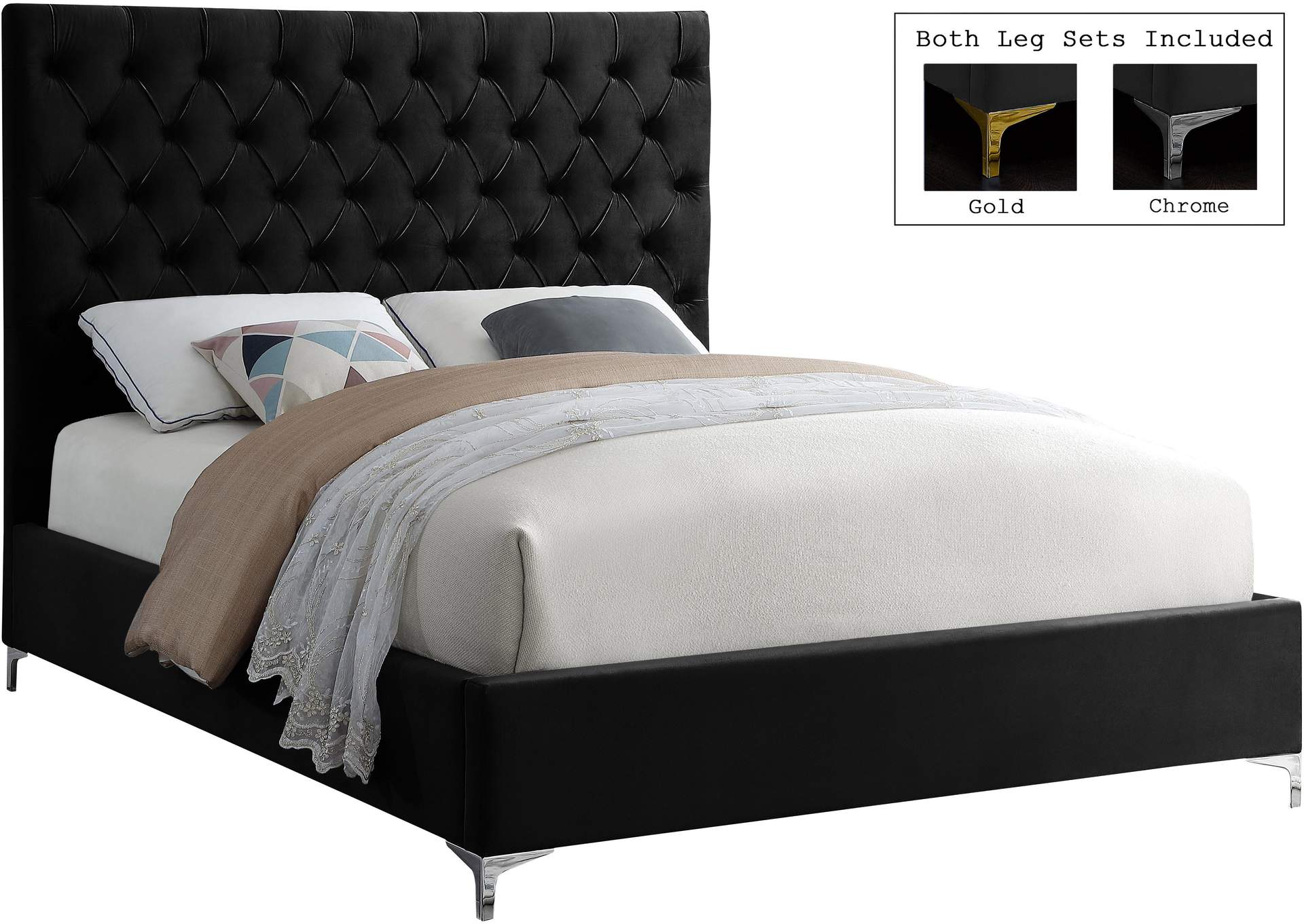 Cruz Black Velvet King Bed,Meridian Furniture