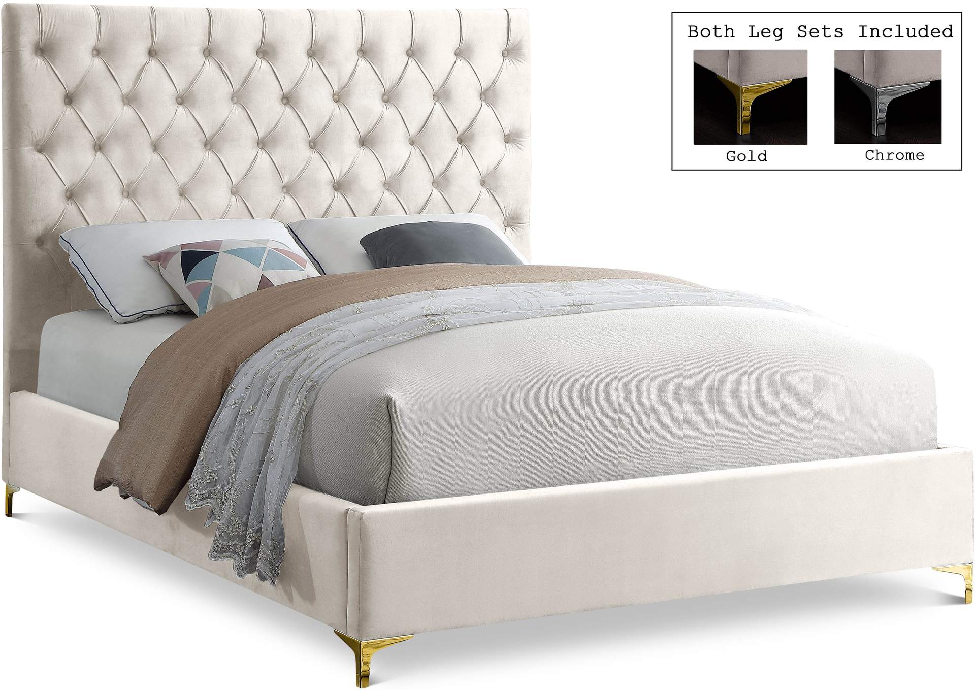 Cruz Cream Velvet Full Bed,Meridian Furniture