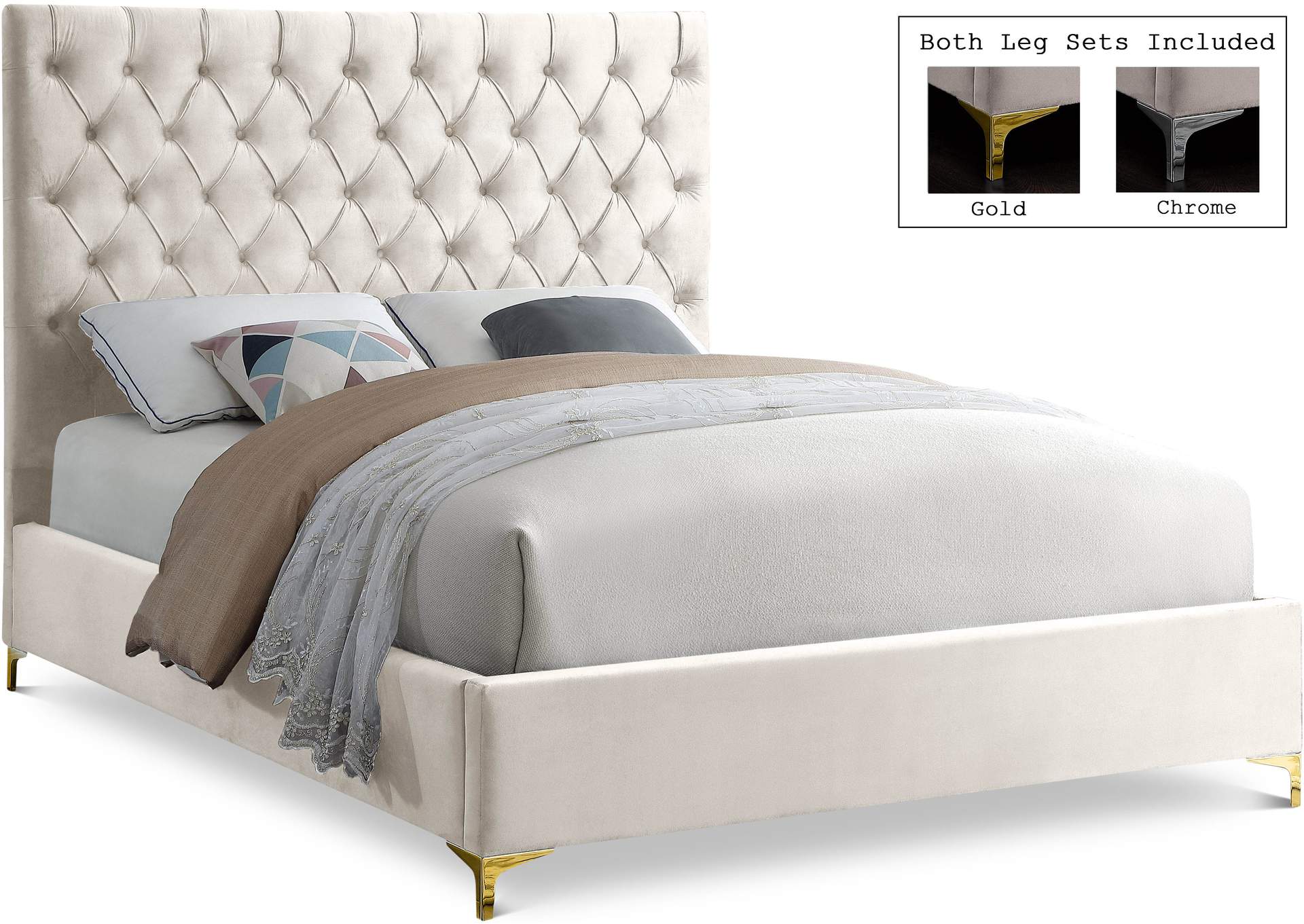 Cruz Cream Velvet King Bed,Meridian Furniture