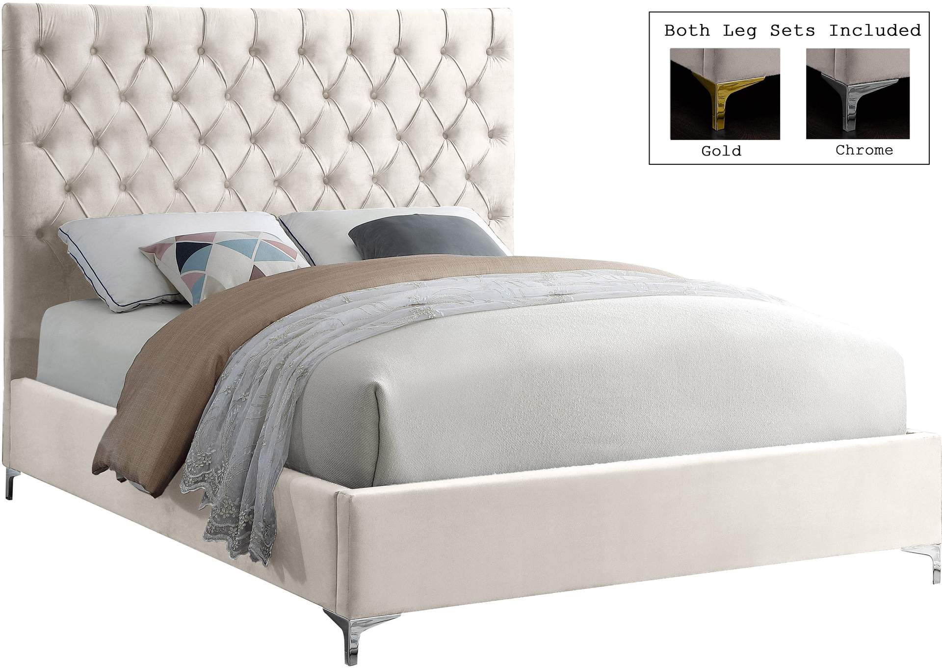 Cruz Cream Velvet King Bed,Meridian Furniture