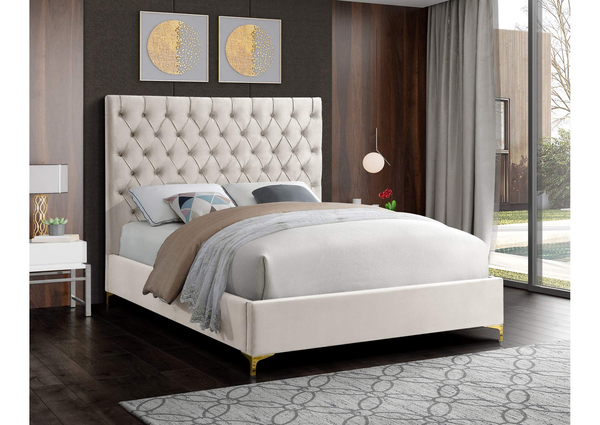 Cruz Cream Velvet King Bed,Meridian Furniture