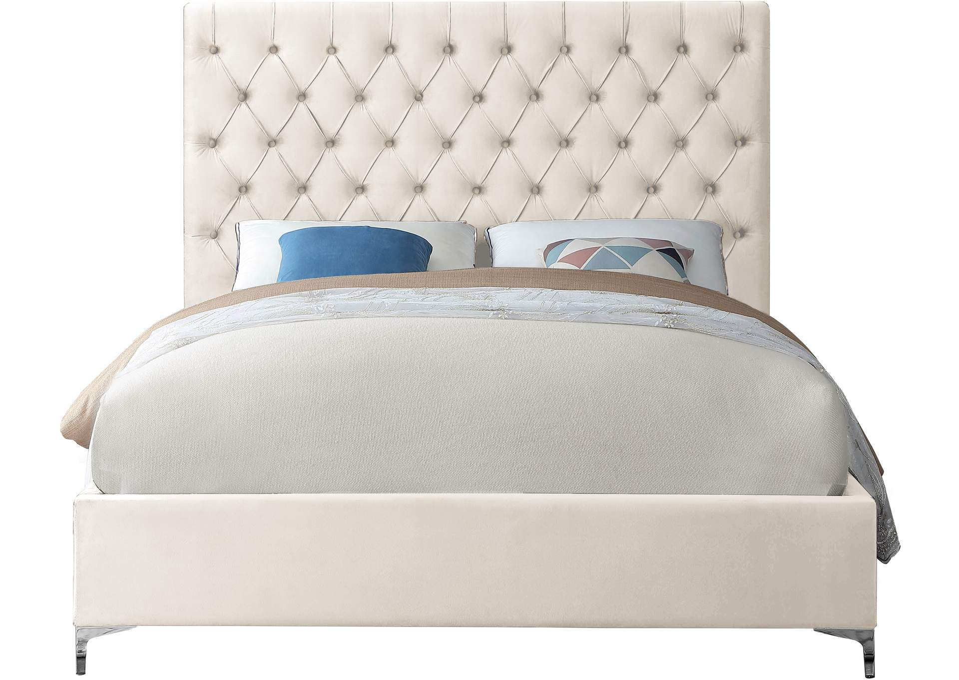 Cruz Cream Velvet King Bed,Meridian Furniture