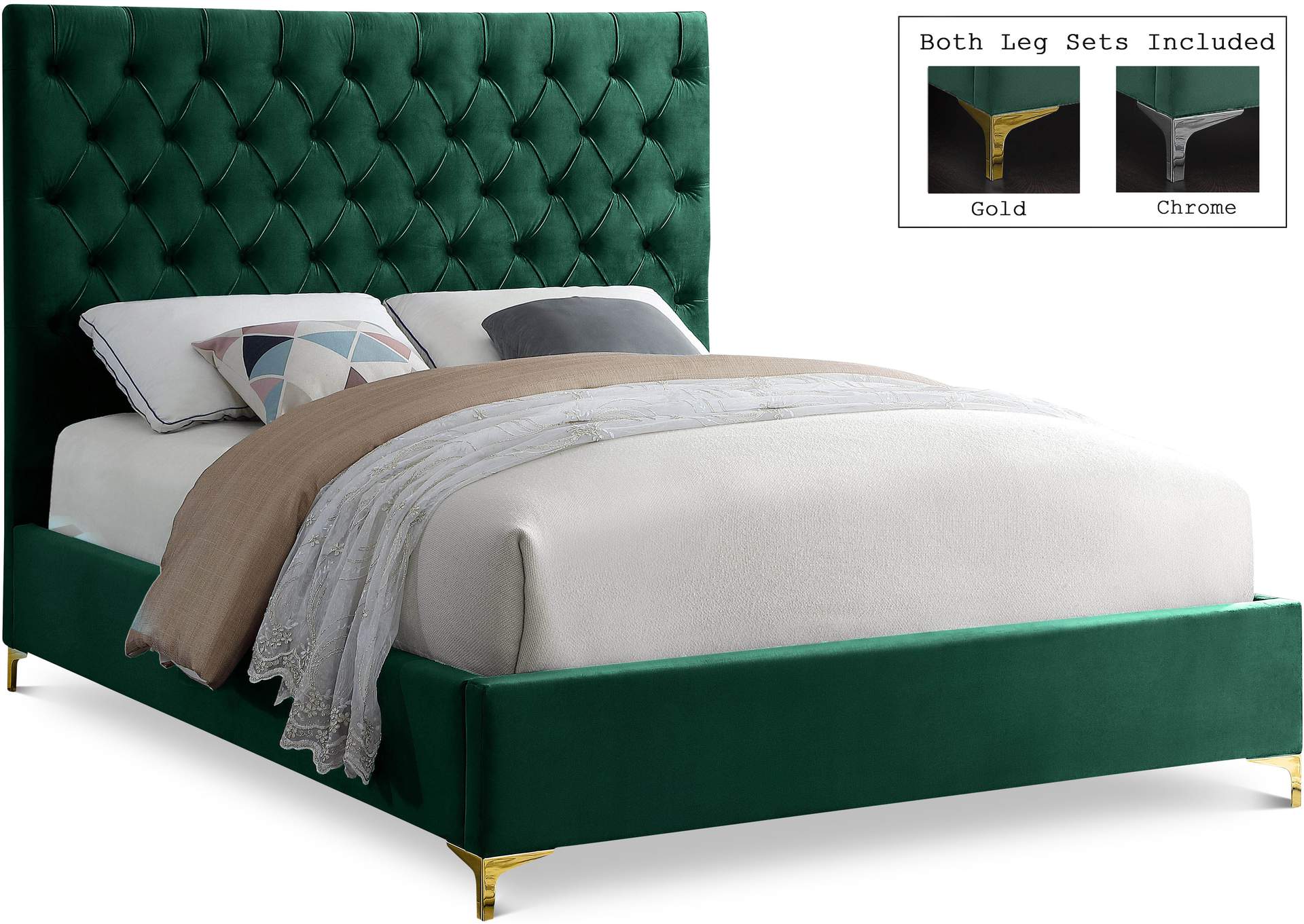 Cruz Green Velvet King Bed,Meridian Furniture