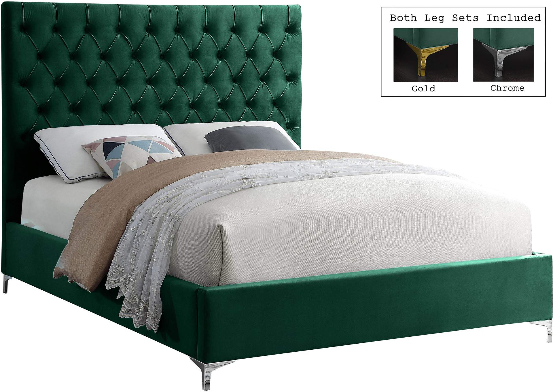 Cruz Green Velvet King Bed,Meridian Furniture