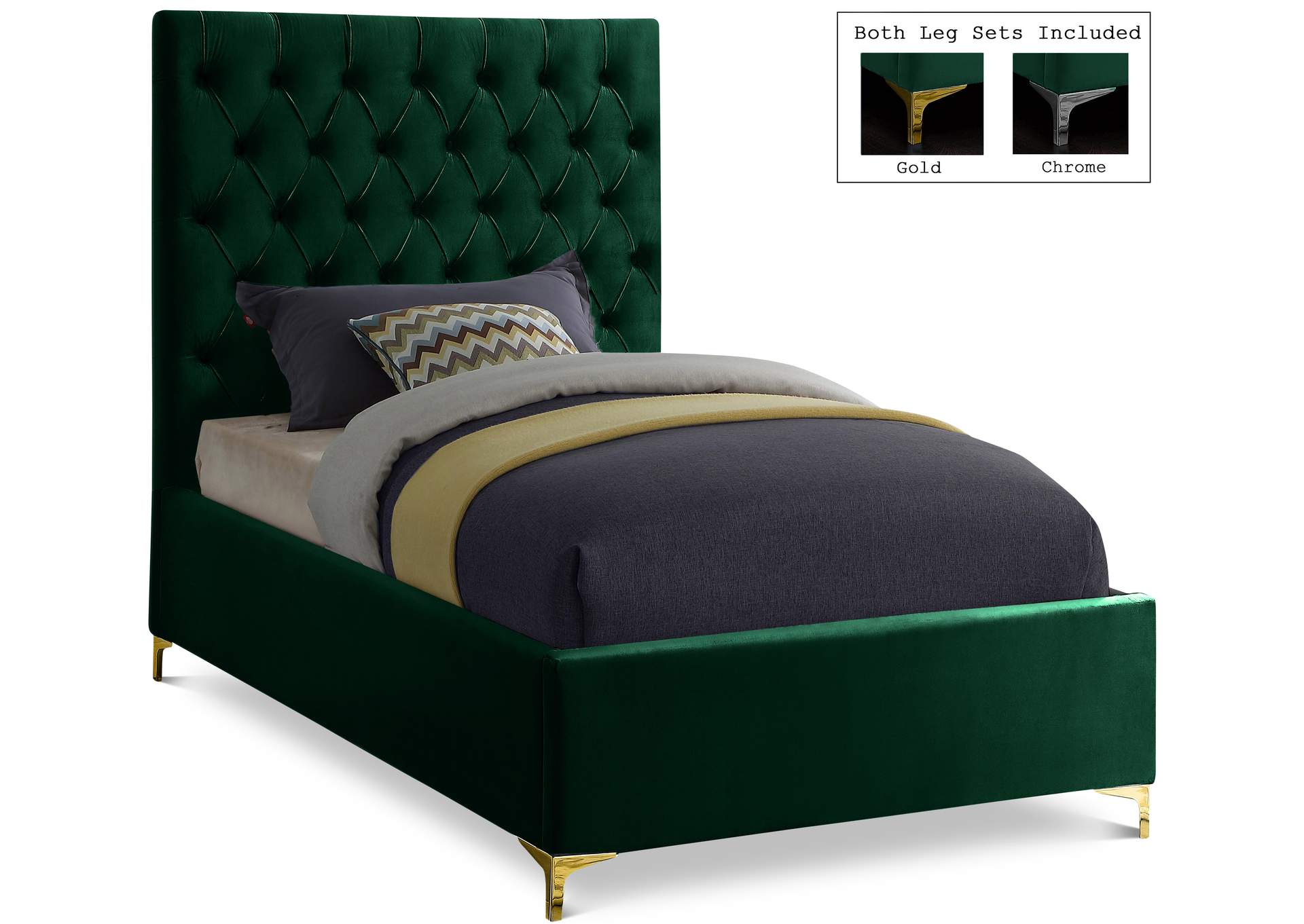 Cruz Green Velvet Twin Bed,Meridian Furniture