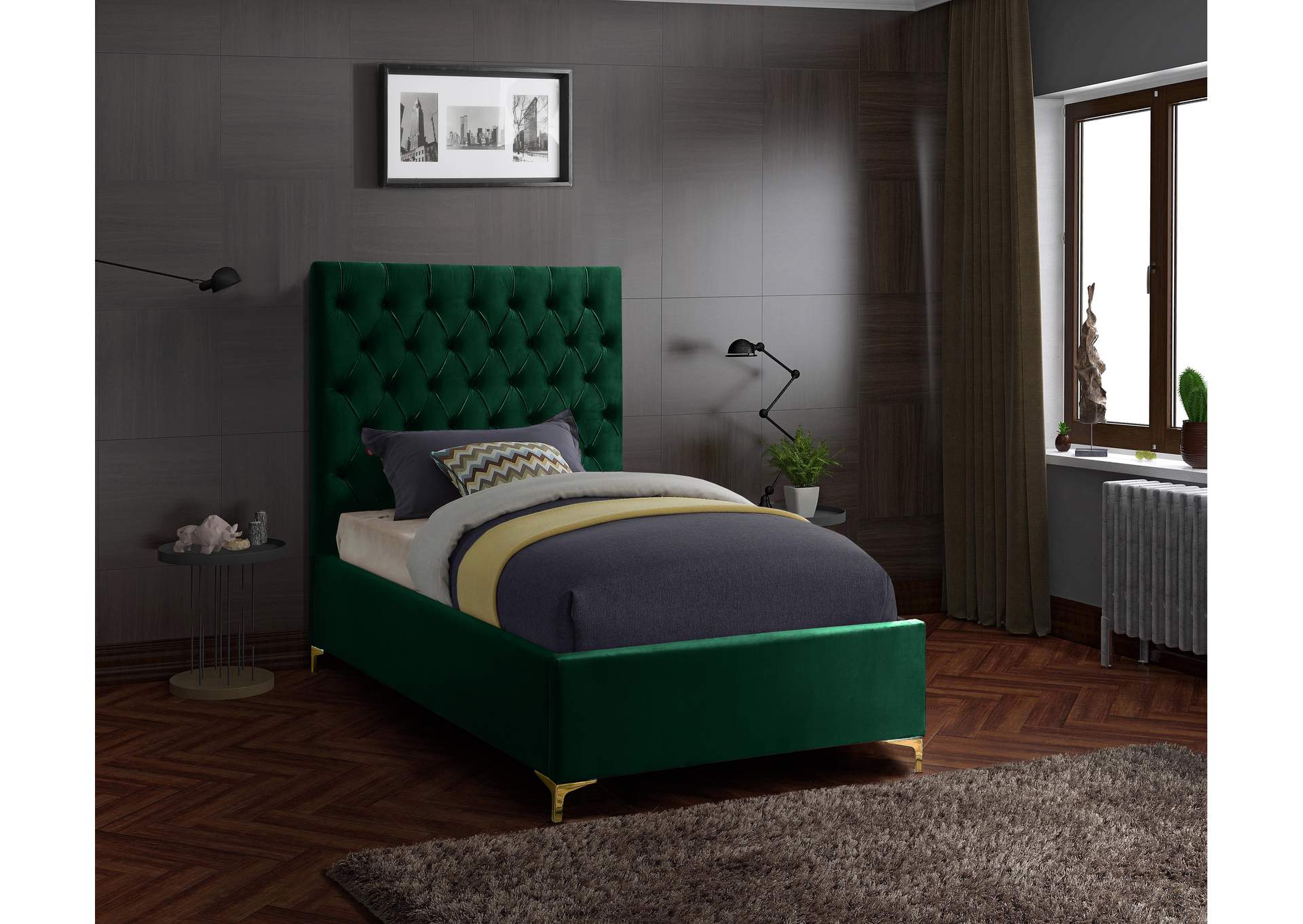 Cruz Green Velvet Twin Bed,Meridian Furniture