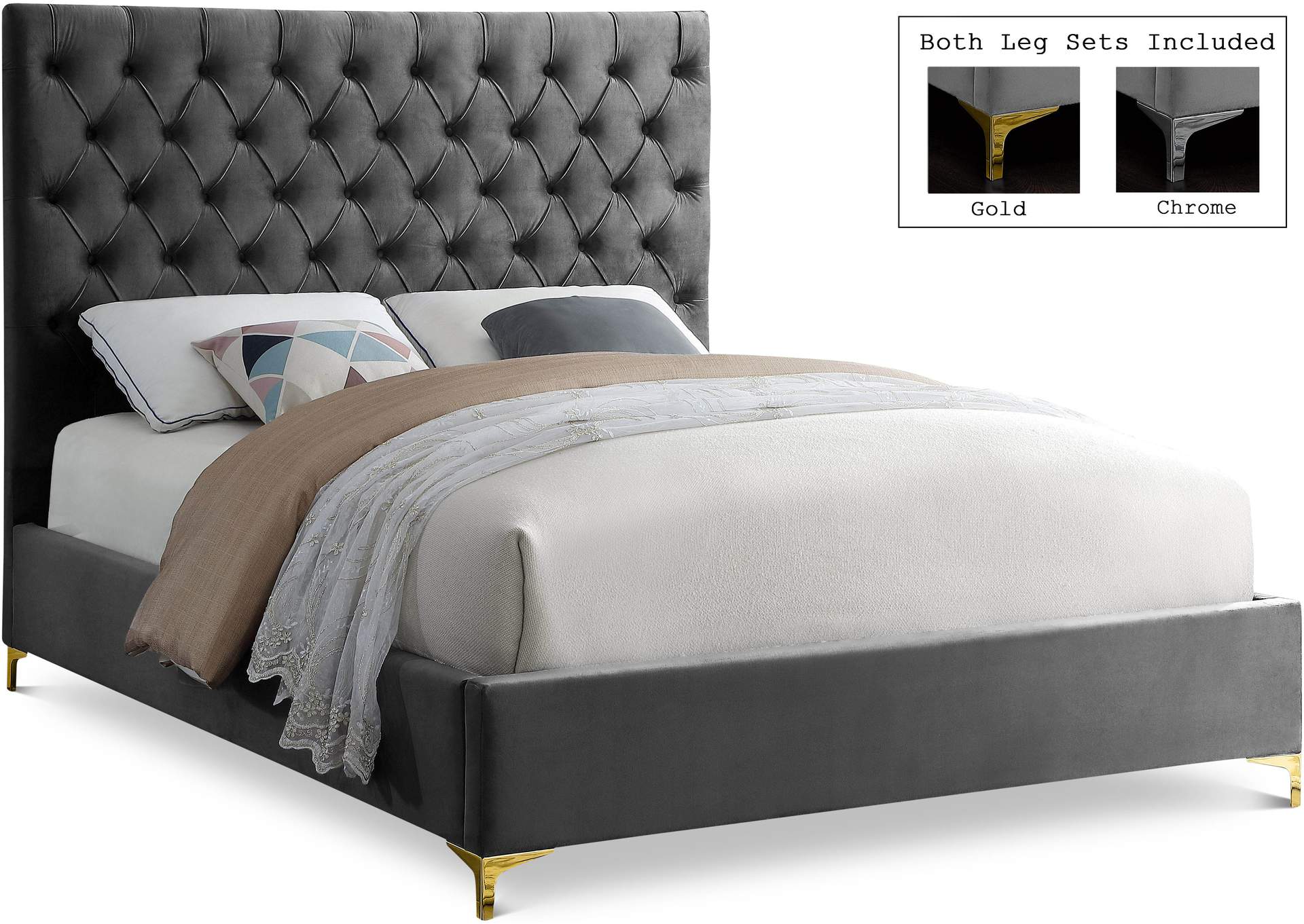 Cruz Grey Velvet Full Bed,Meridian Furniture