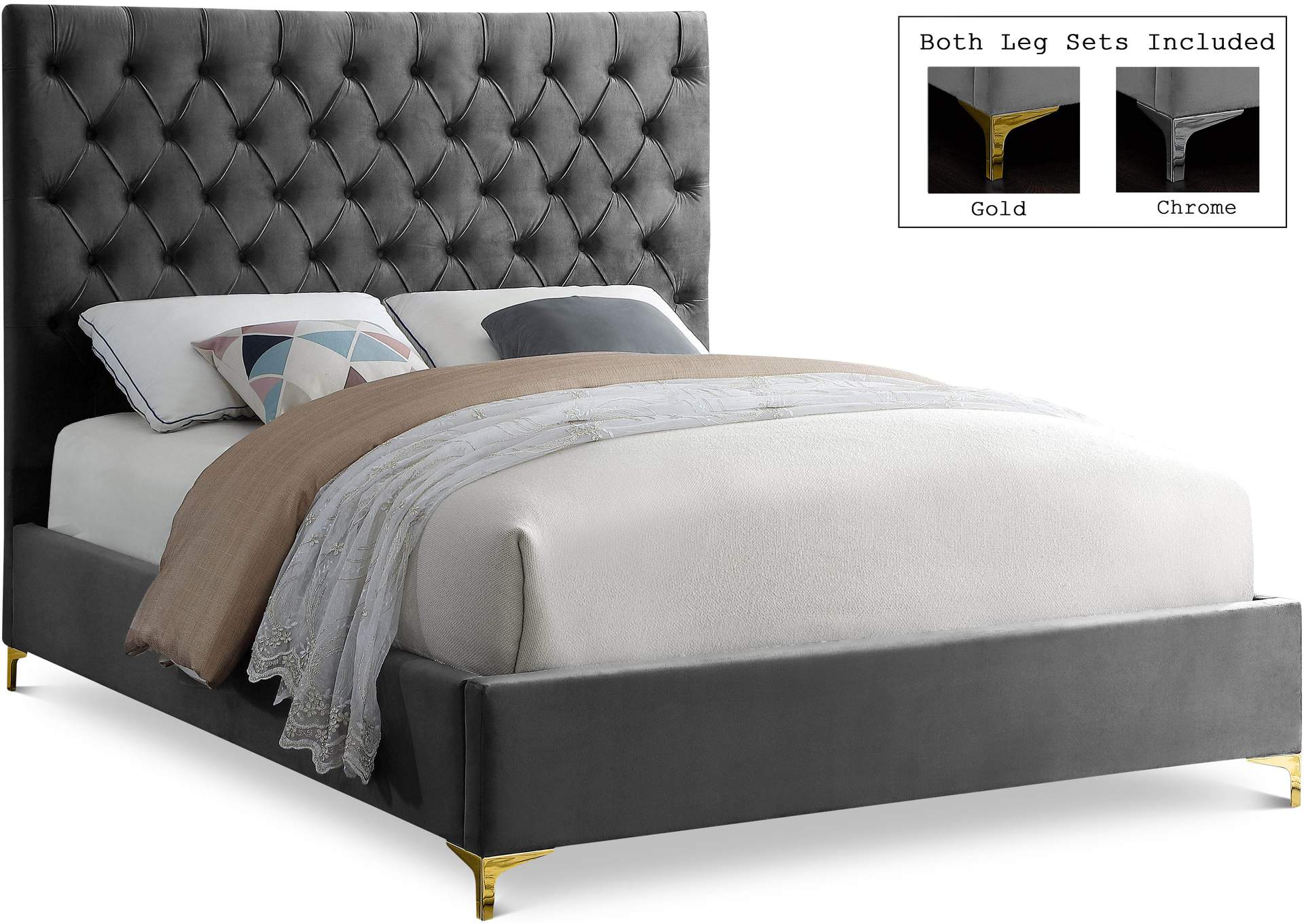 Cruz Grey Velvet King Bed,Meridian Furniture