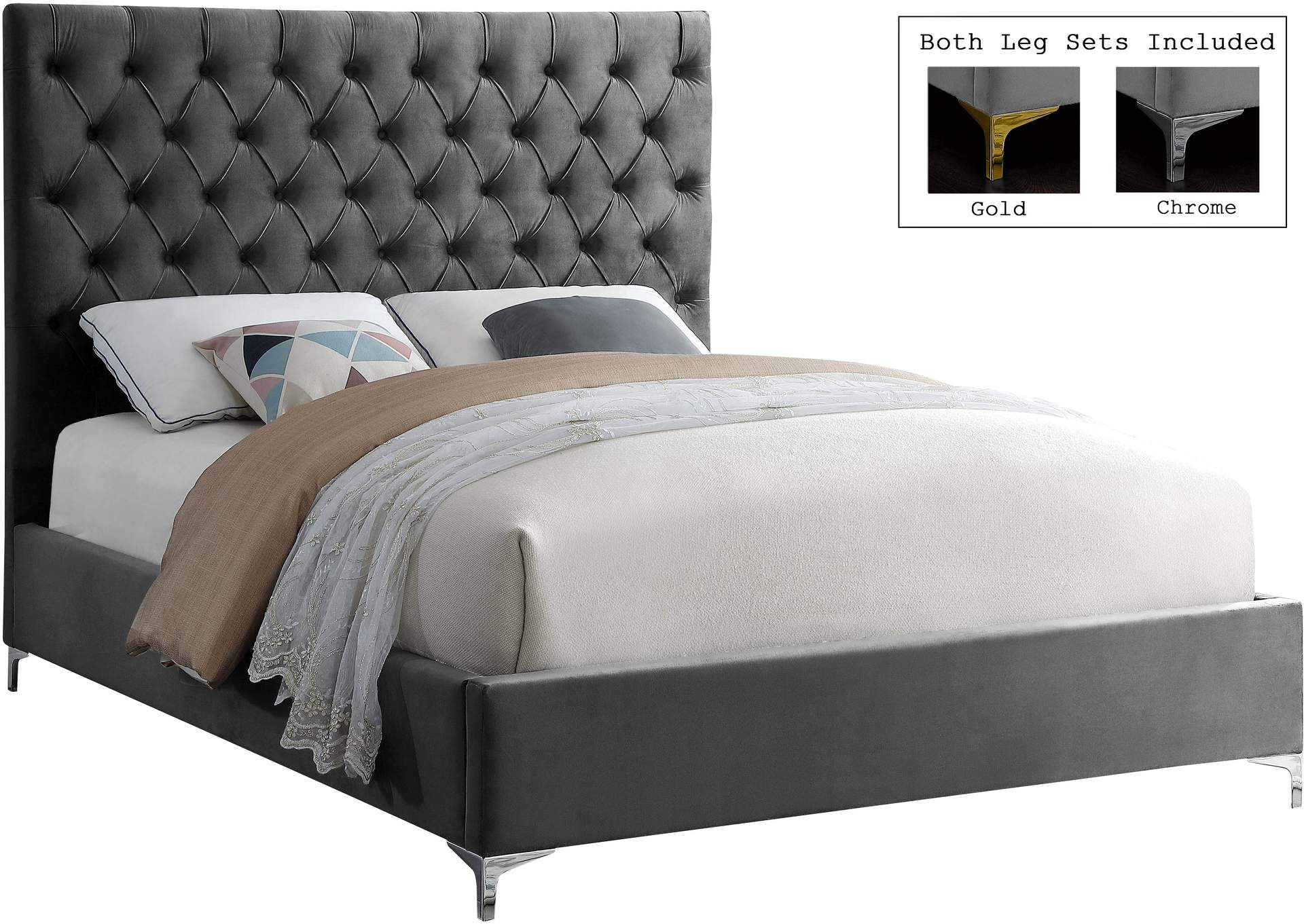 Cruz Grey Velvet King Bed,Meridian Furniture