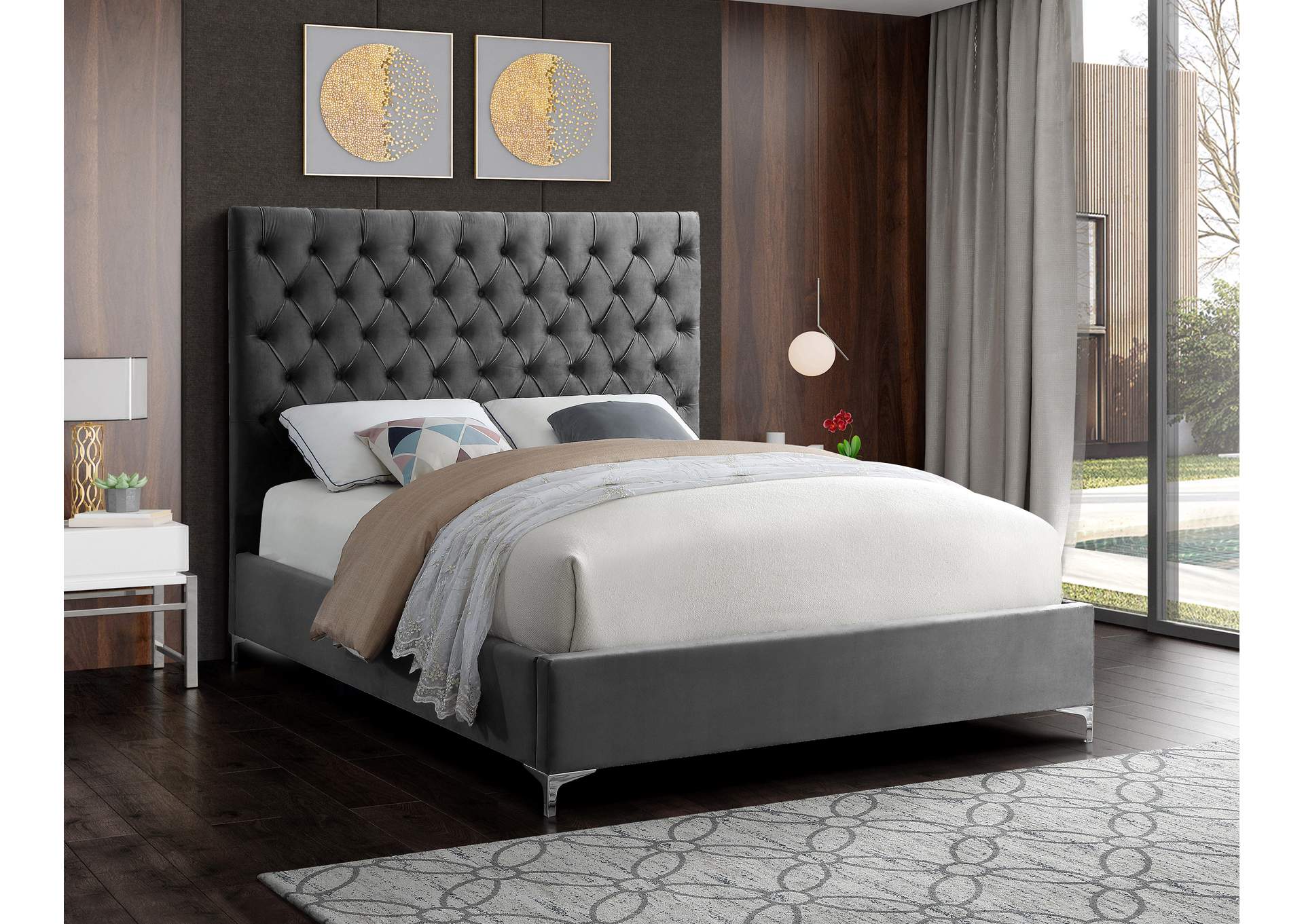 Cruz Grey Velvet King Bed,Meridian Furniture