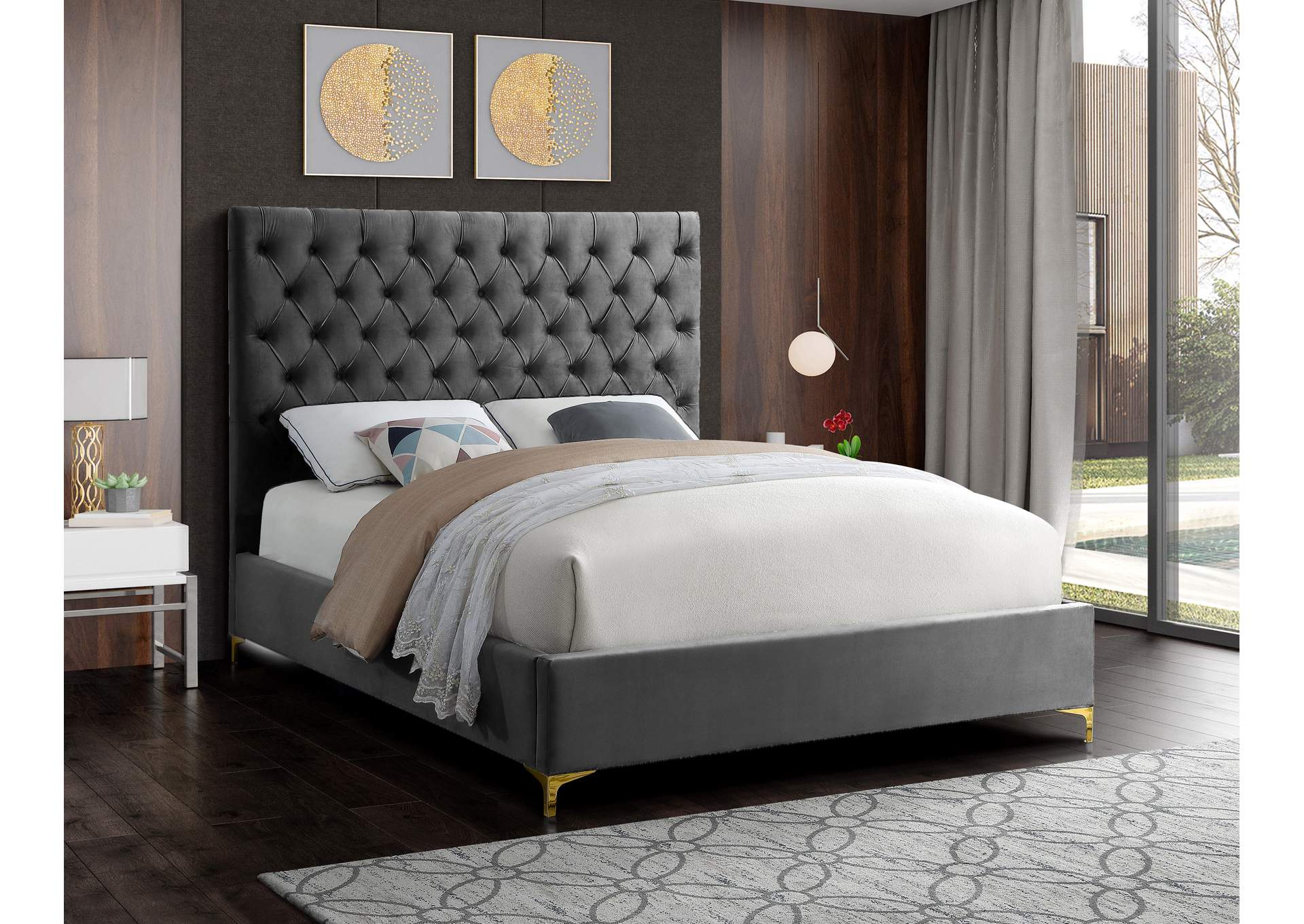 Cruz Grey Velvet King Bed,Meridian Furniture