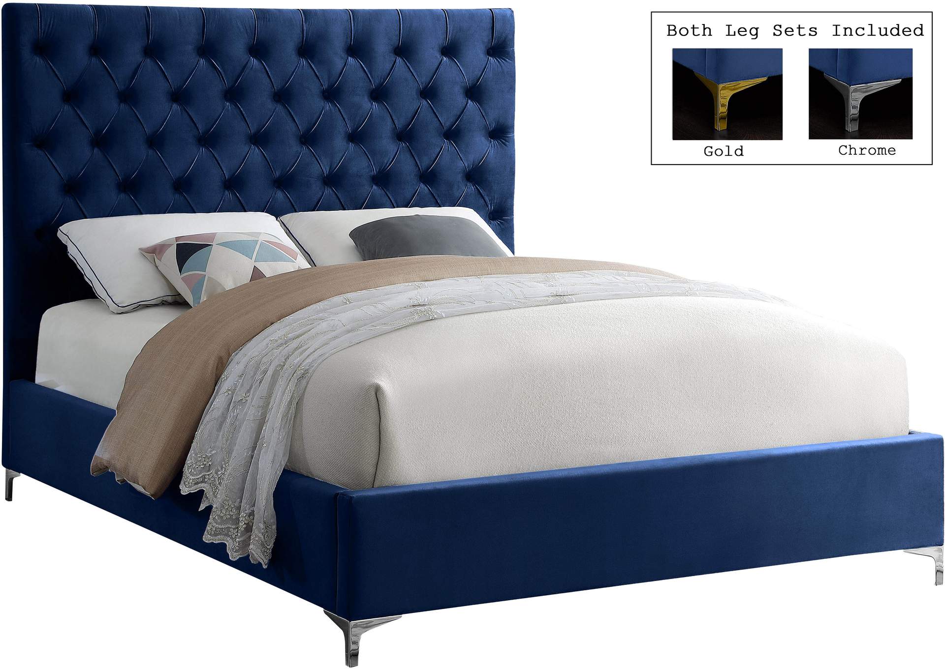 Cruz Navy Velvet Full Bed,Meridian Furniture