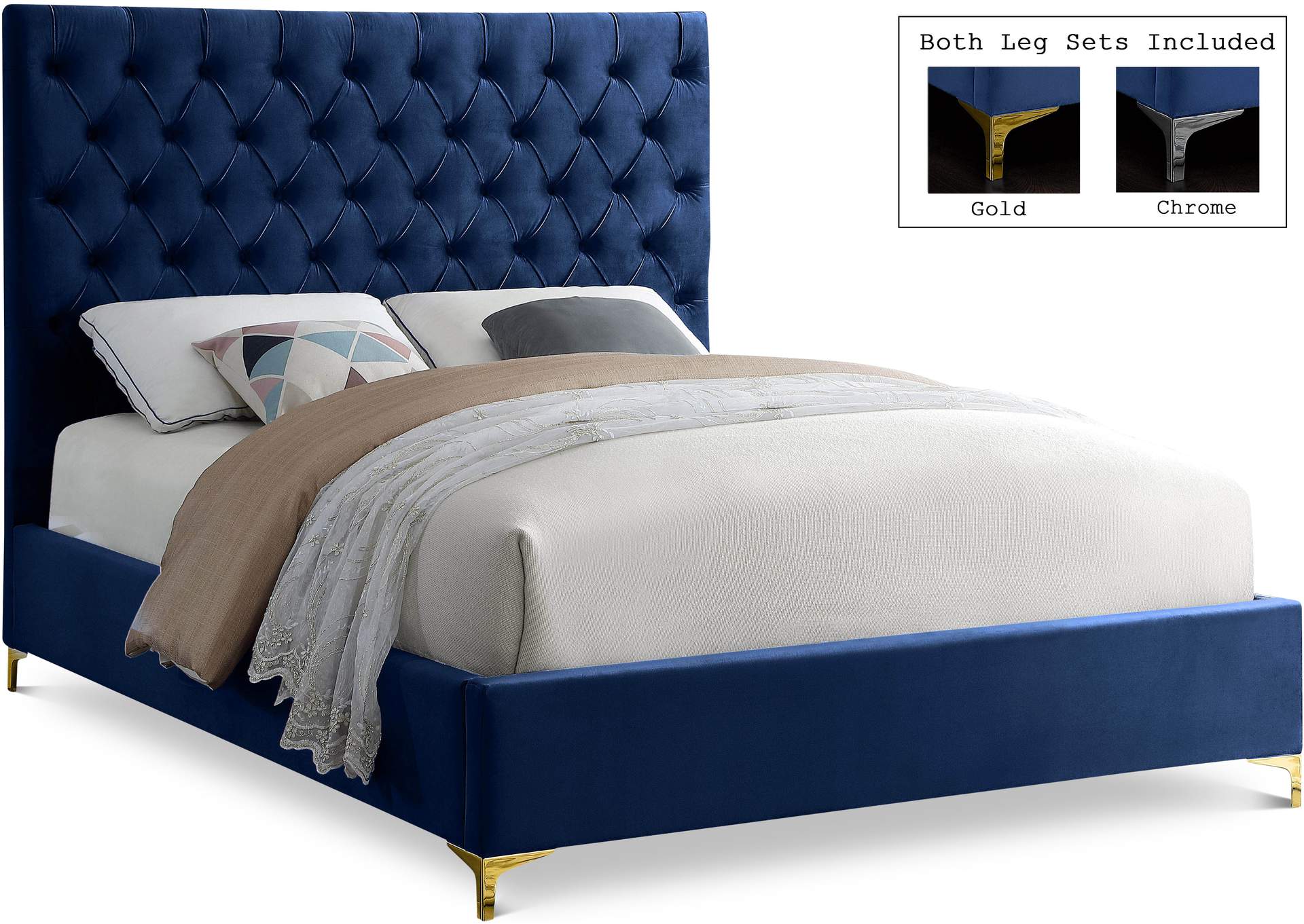 Cruz Navy Velvet King Bed Best, Navy King Bed