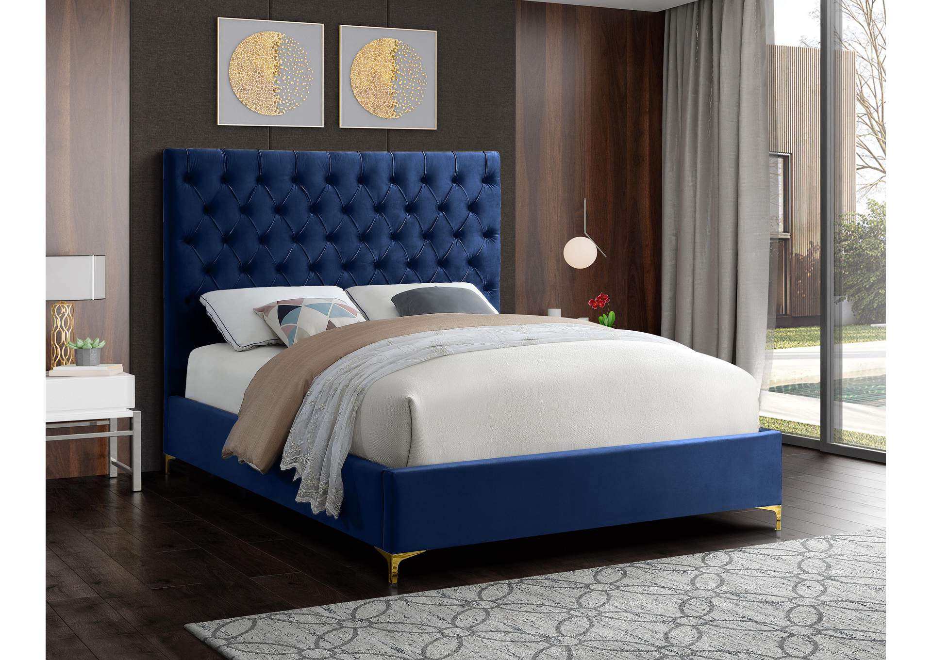 Cruz Navy Velvet King Bed,Meridian Furniture