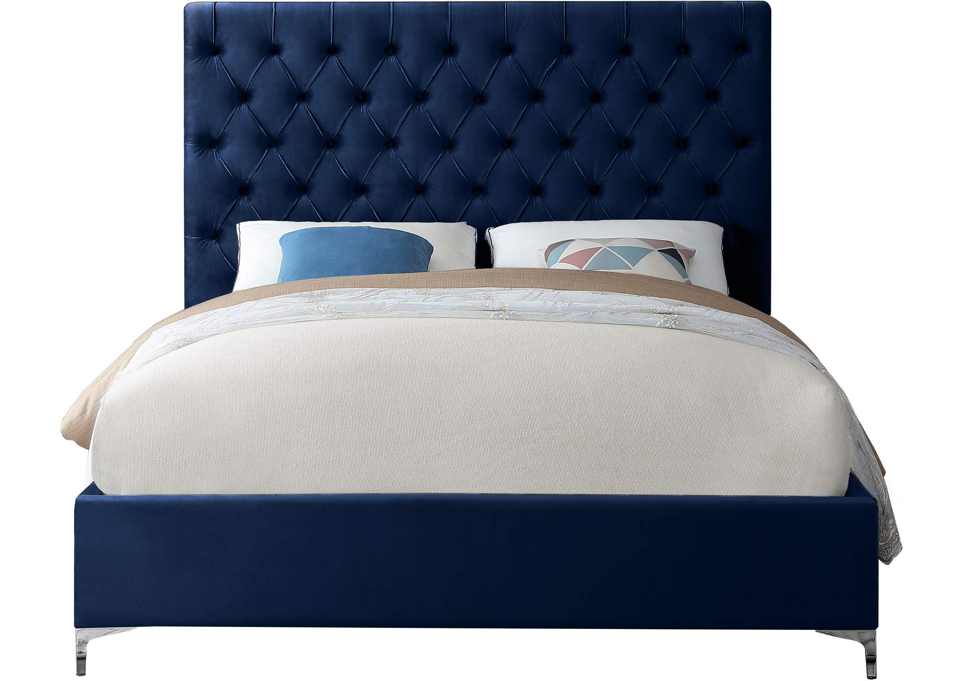 Cruz Navy Velvet King Bed,Meridian Furniture