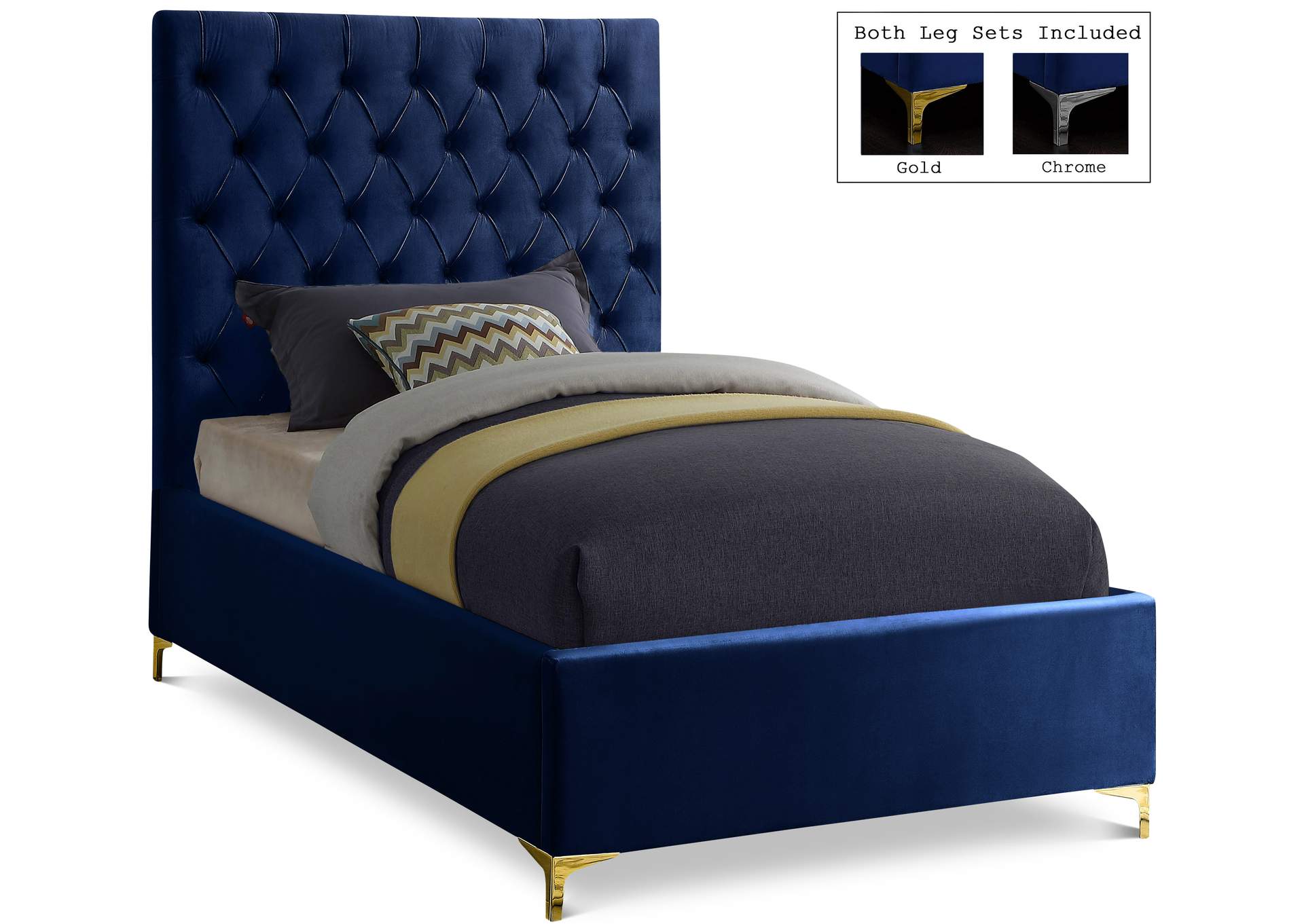 Cruz Navy Velvet Twin Bed,Meridian Furniture