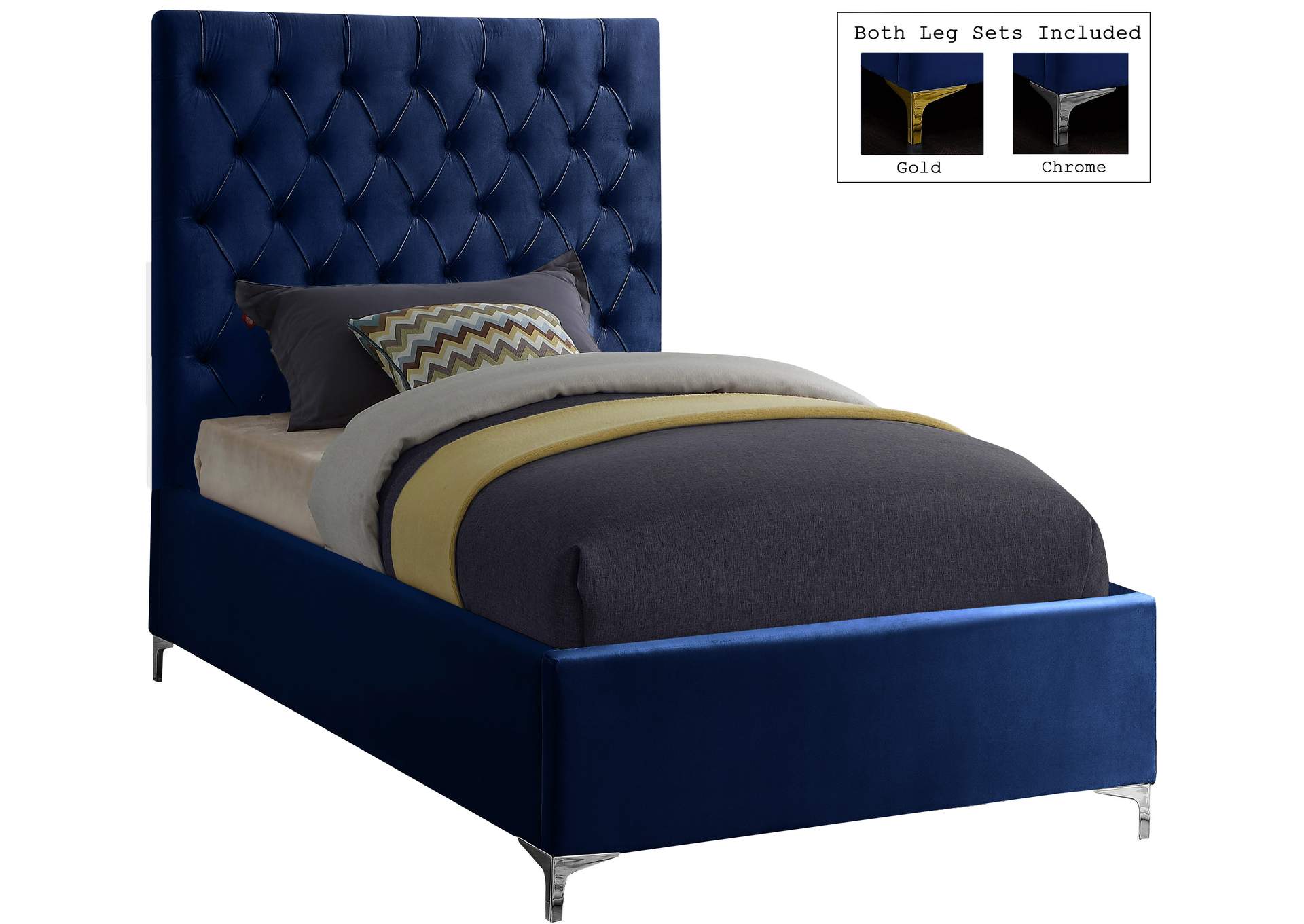 Cruz Navy Velvet Twin Bed,Meridian Furniture