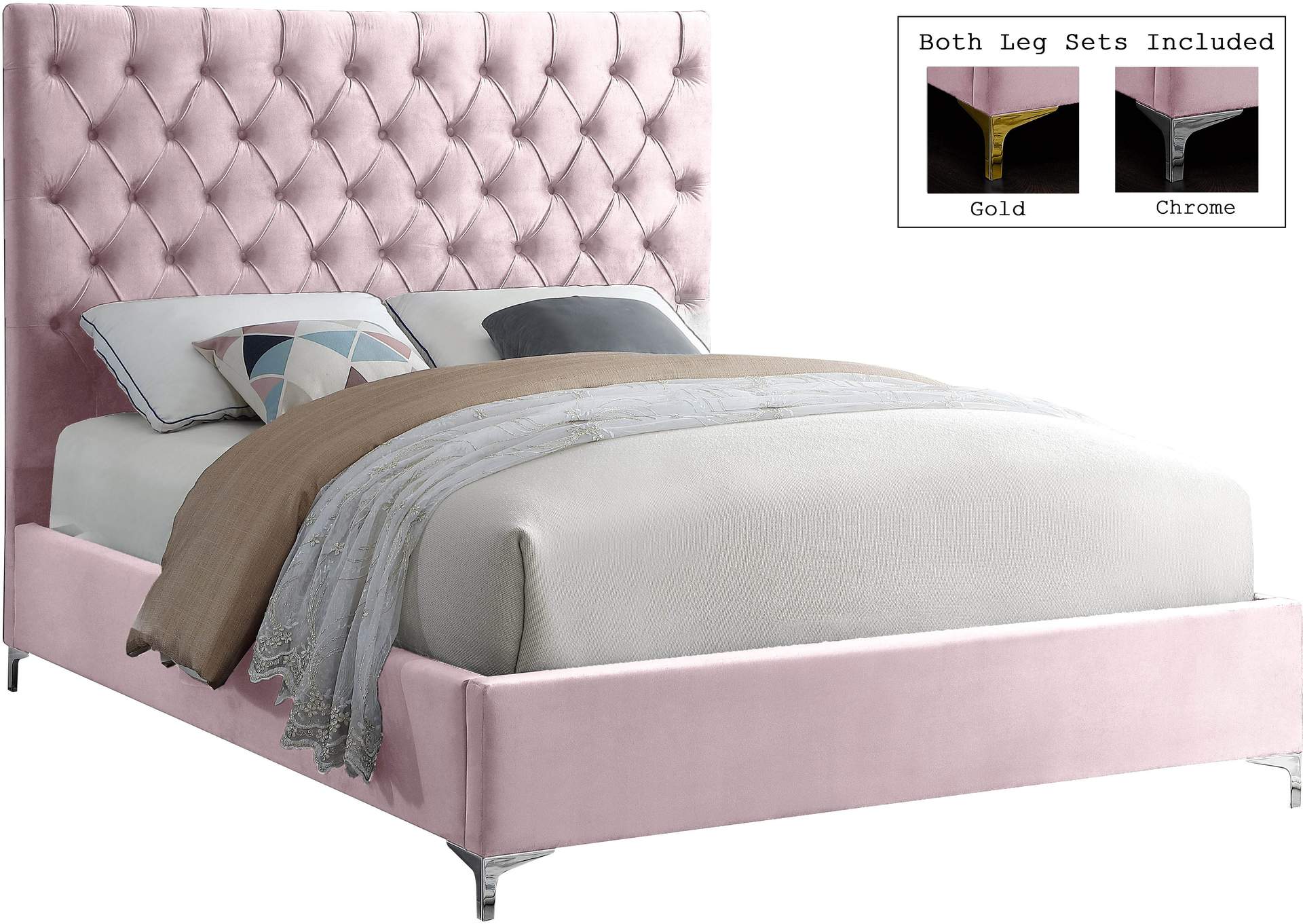 Cruz Pink Velvet Full Bed,Meridian Furniture