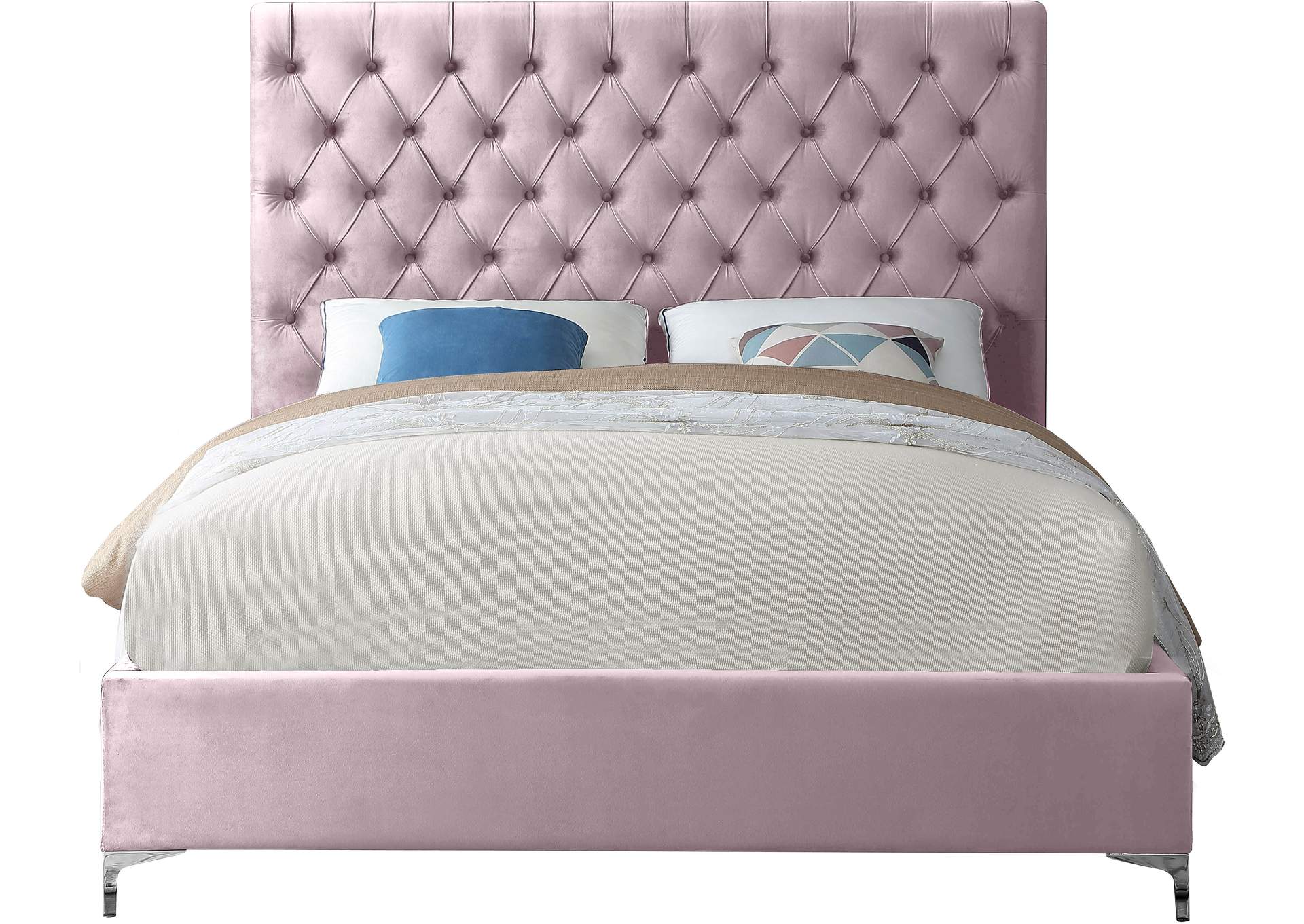 Cruz Pink Velvet Full Bed,Meridian Furniture