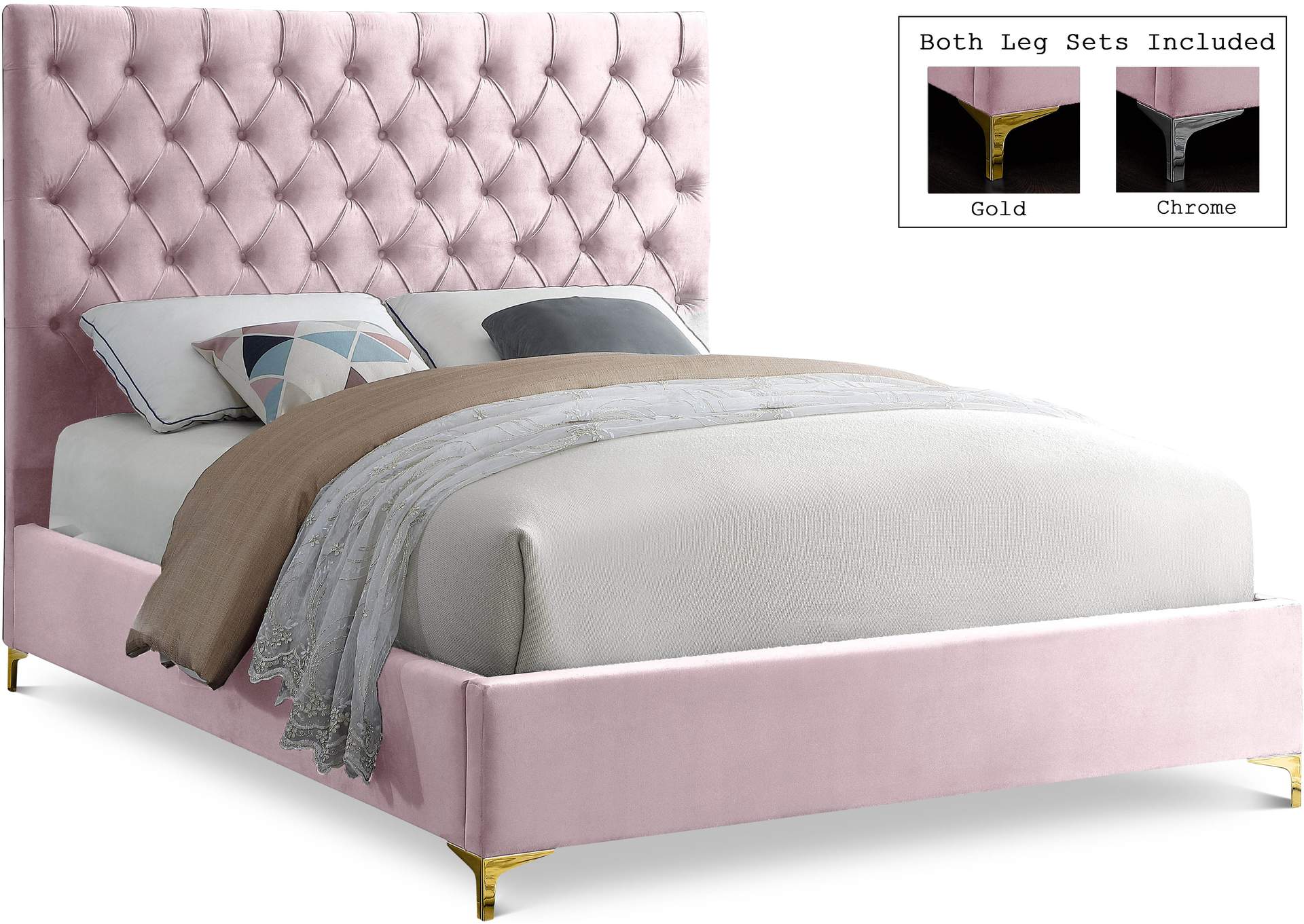 Cruz Pink Velvet King Bed,Meridian Furniture