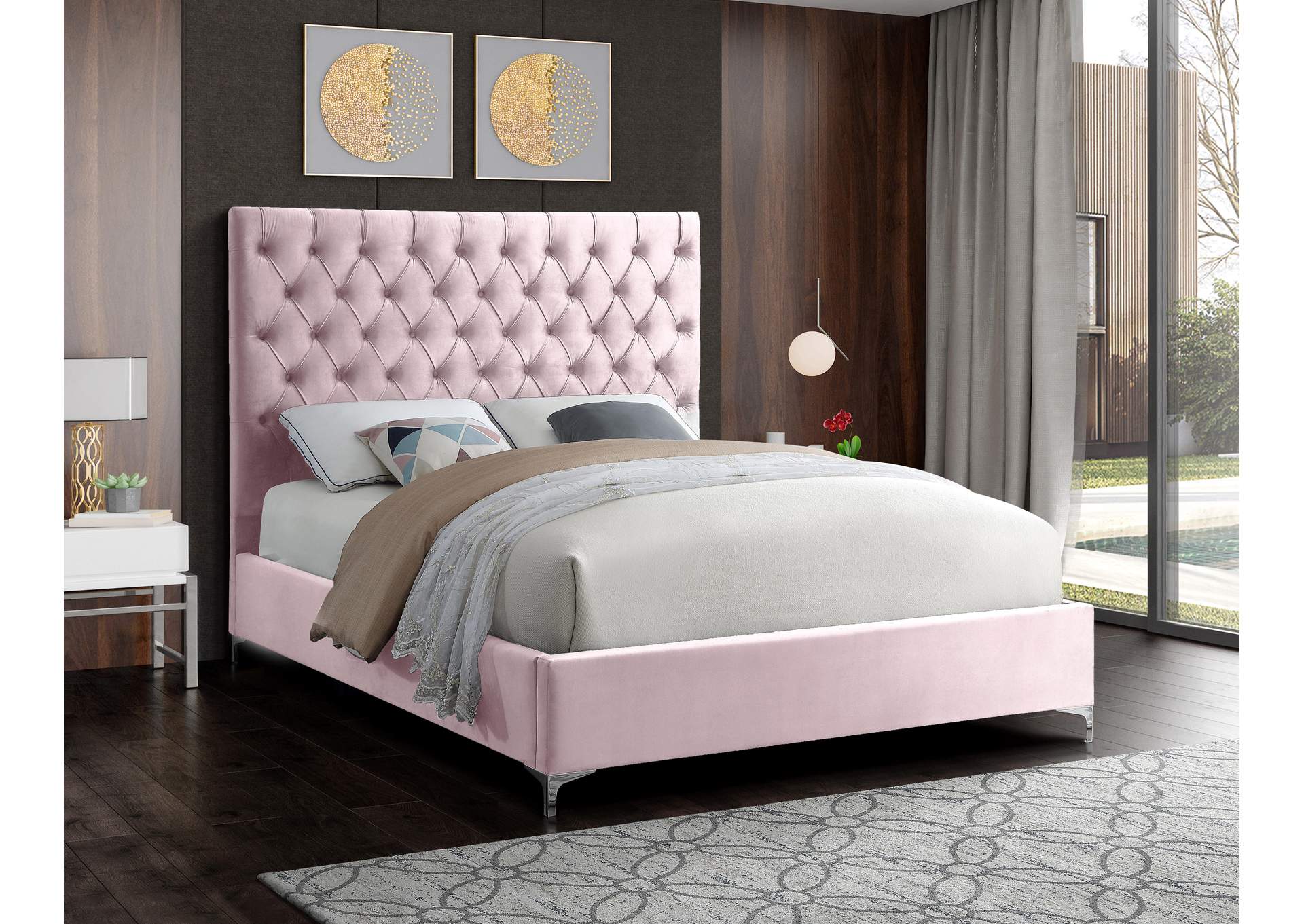 Cruz Pink Velvet King Bed,Meridian Furniture