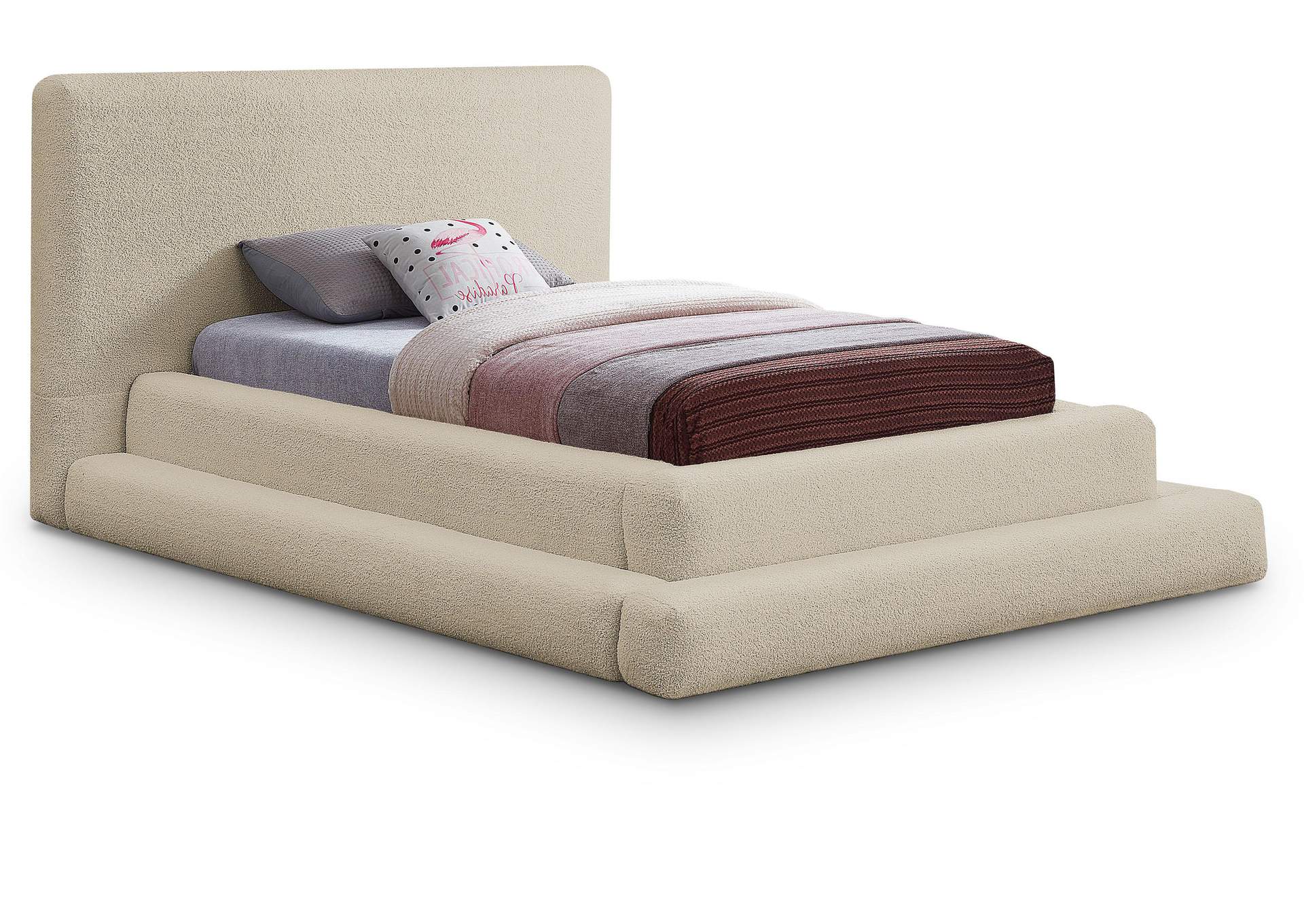 Dane Beige Teddy Fabric Twin Bed (3 Boxes),Meridian Furniture
