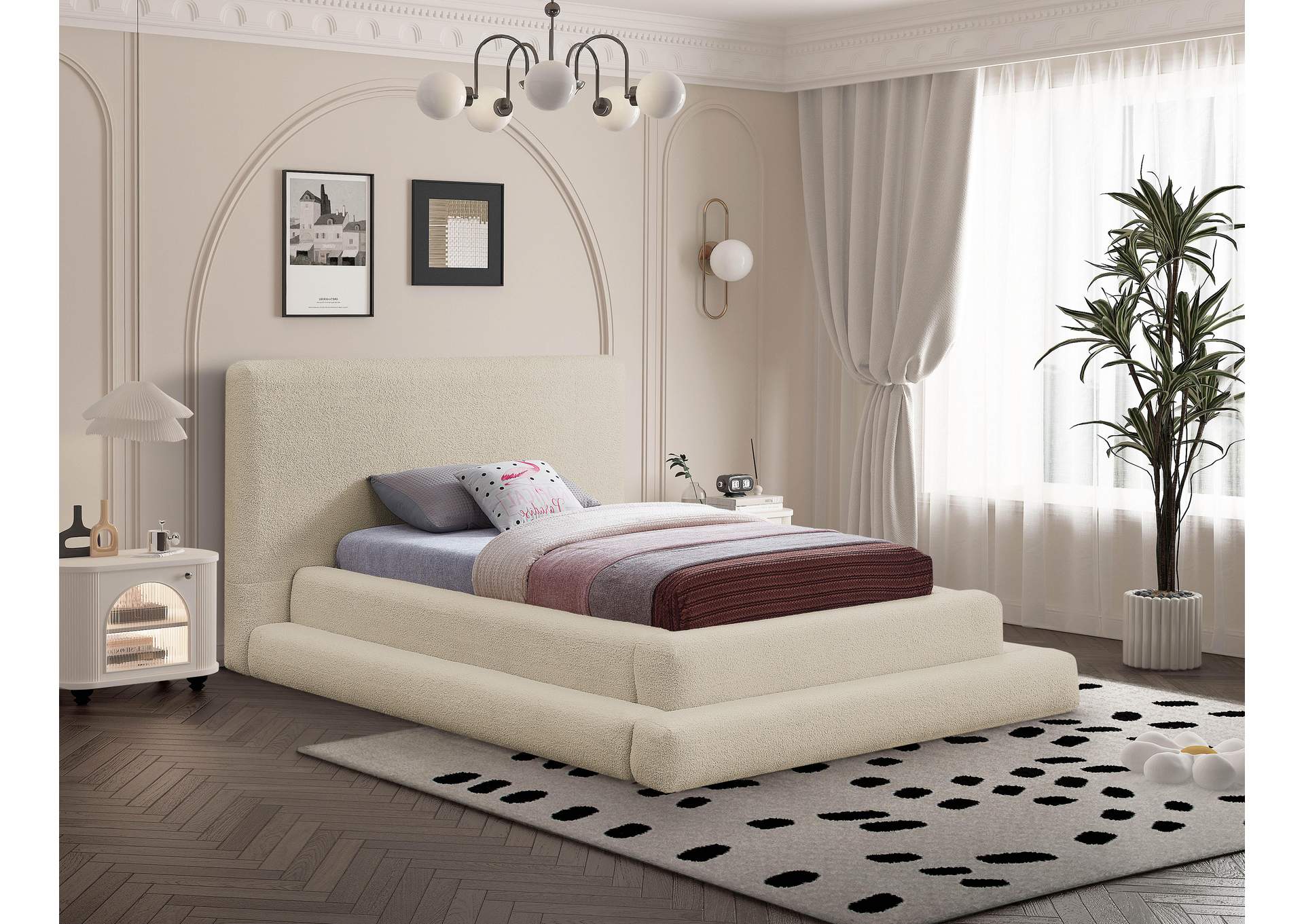 Dane Beige Teddy Fabric Twin Bed (3 Boxes),Meridian Furniture