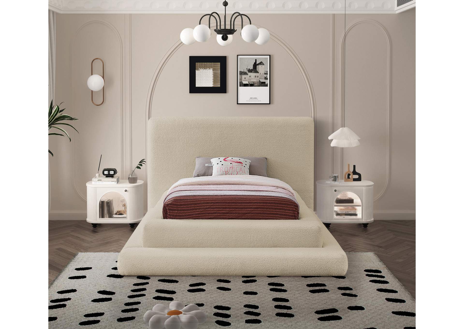 Dane Beige Teddy Fabric Twin Bed (3 Boxes),Meridian Furniture