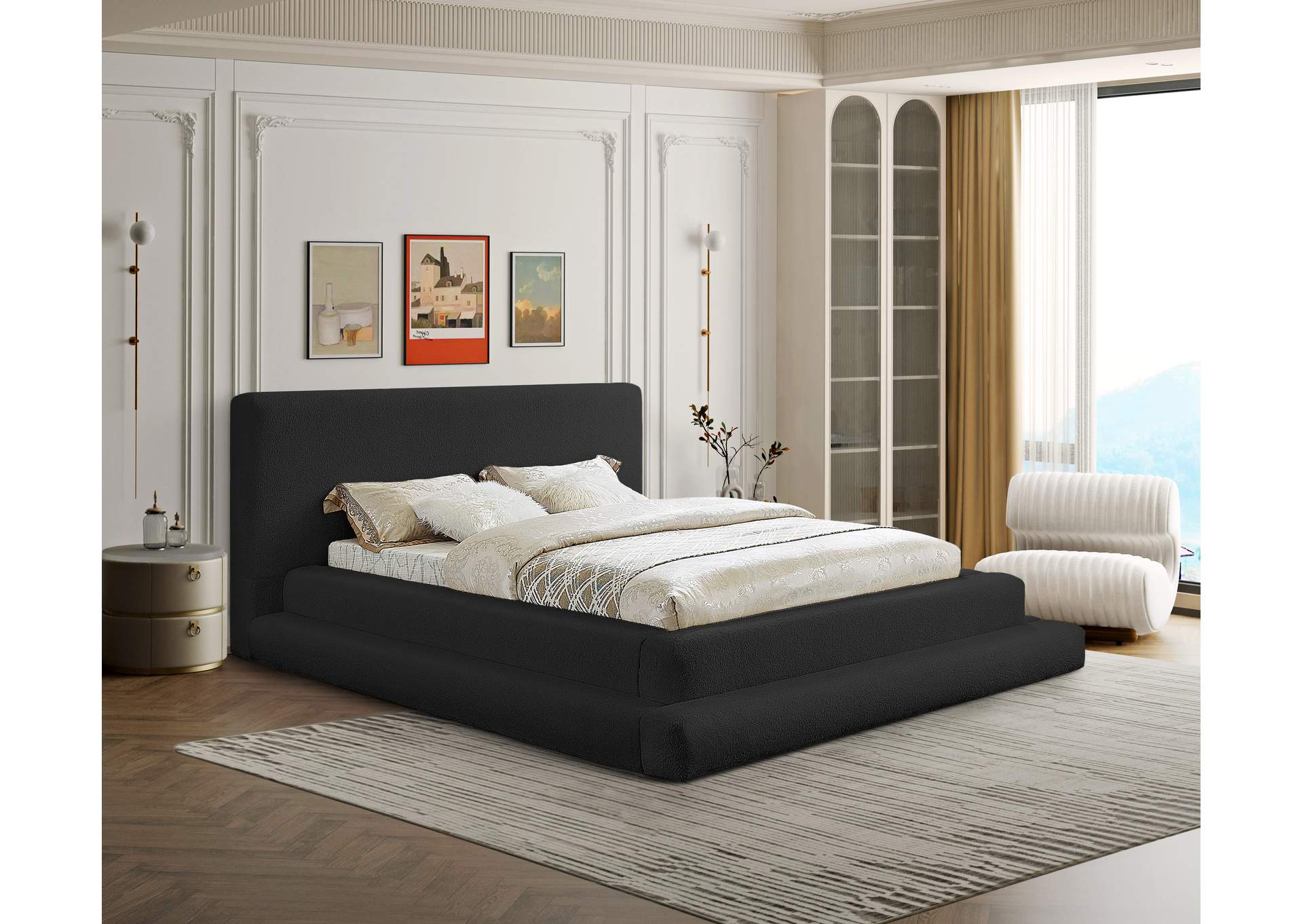 Dane Black Teddy Fabric Full Bed (3 Boxes),Meridian Furniture