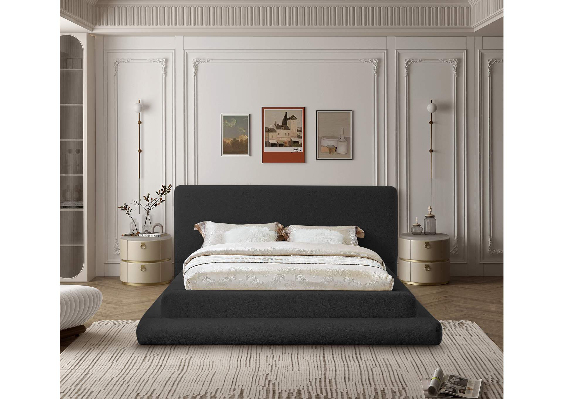 Dane Black Teddy Fabric Full Bed (3 Boxes),Meridian Furniture