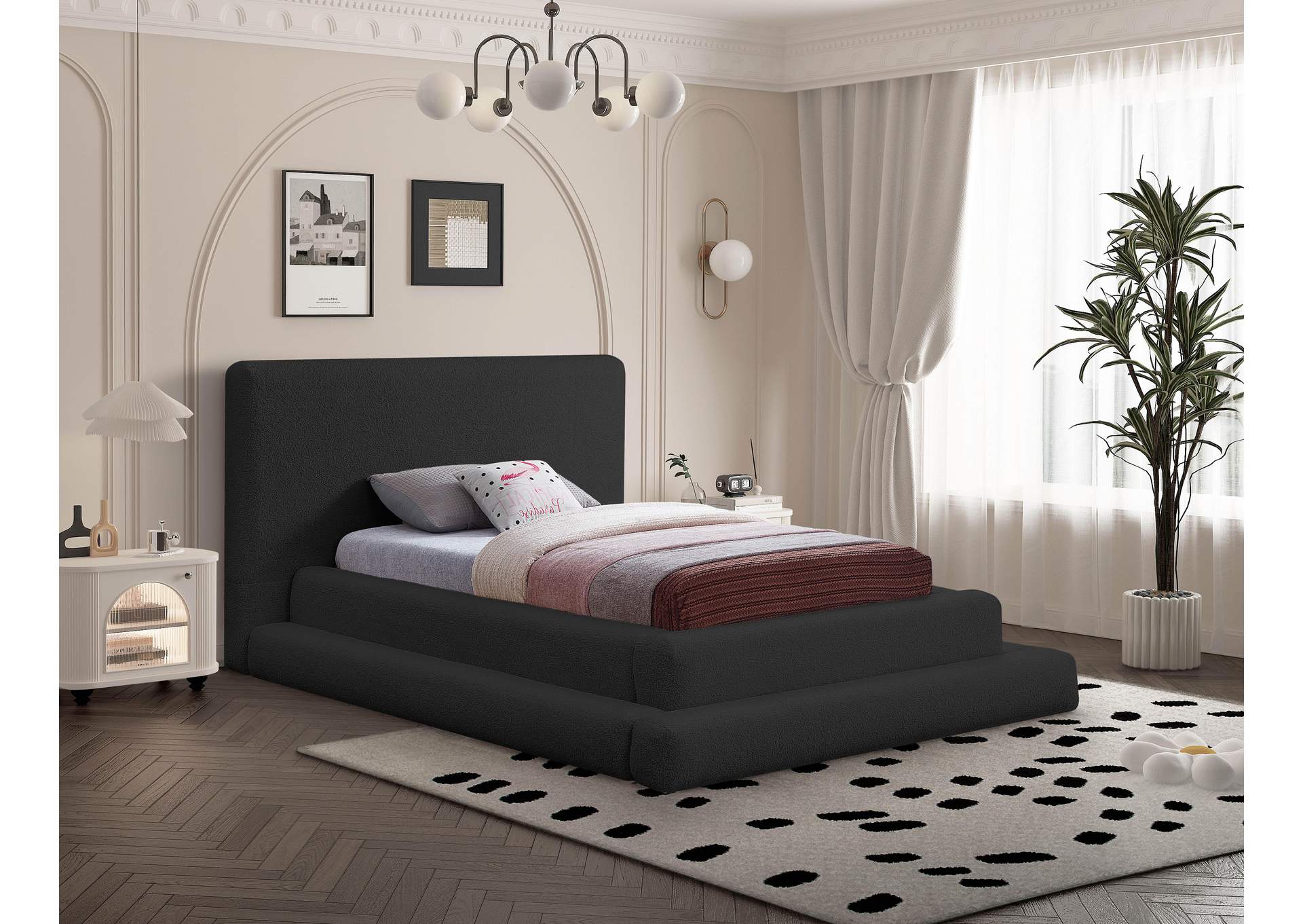 Dane Black Teddy Fabric Twin Bed (3 Boxes),Meridian Furniture