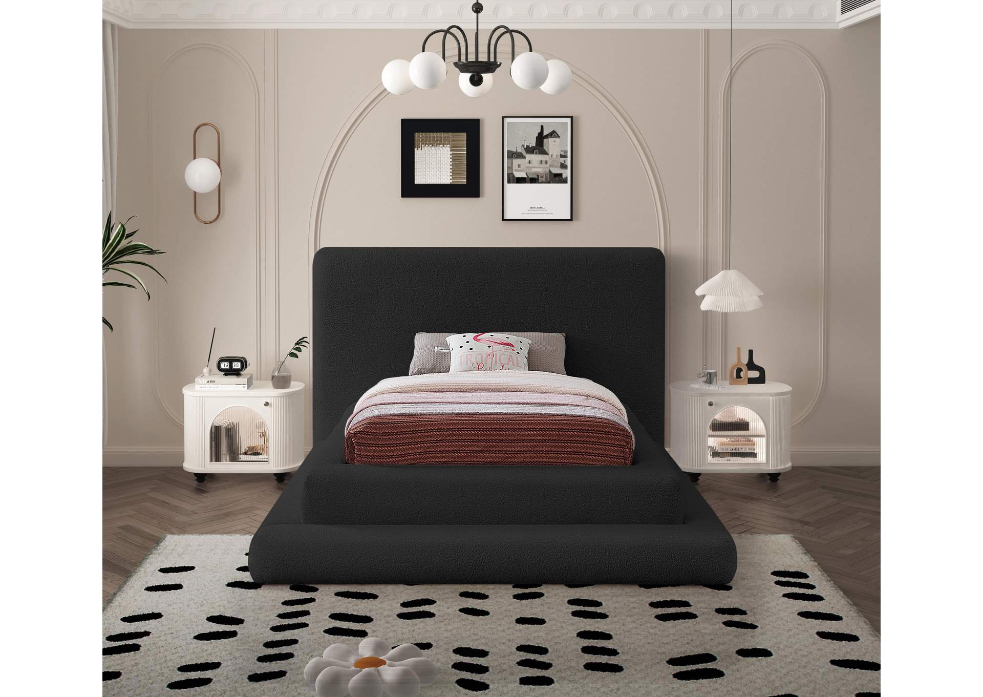 Dane Black Teddy Fabric Twin Bed (3 Boxes),Meridian Furniture
