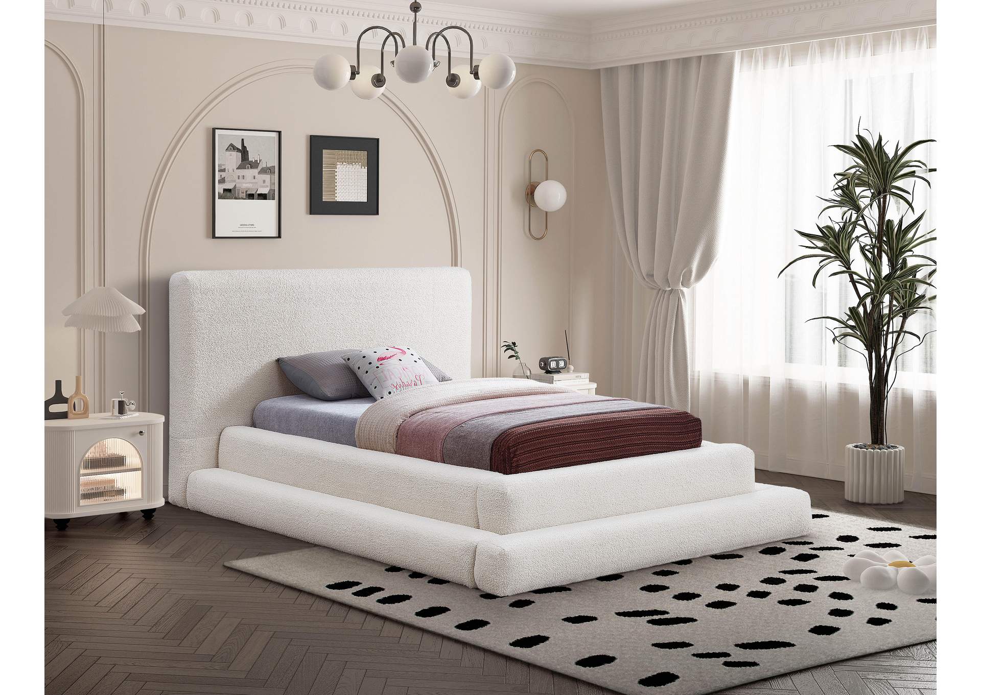 Dane Cream Teddy Fabric Twin Bed (3 Boxes),Meridian Furniture