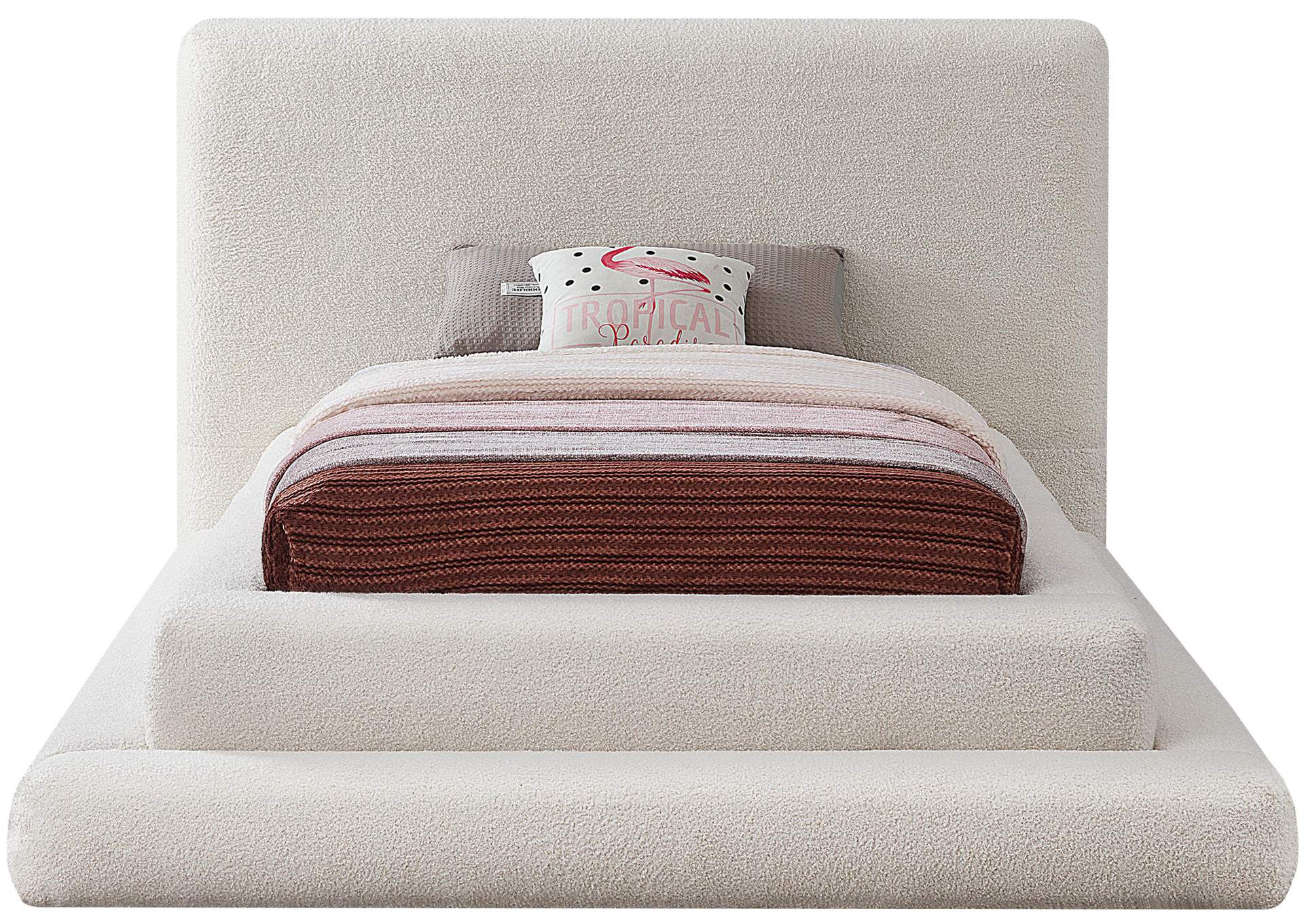 Dane Cream Teddy Fabric Twin Bed (3 Boxes),Meridian Furniture