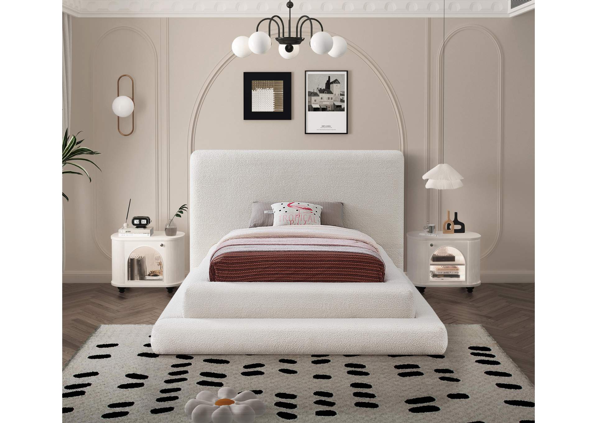 Dane Cream Teddy Fabric Twin Bed (3 Boxes),Meridian Furniture