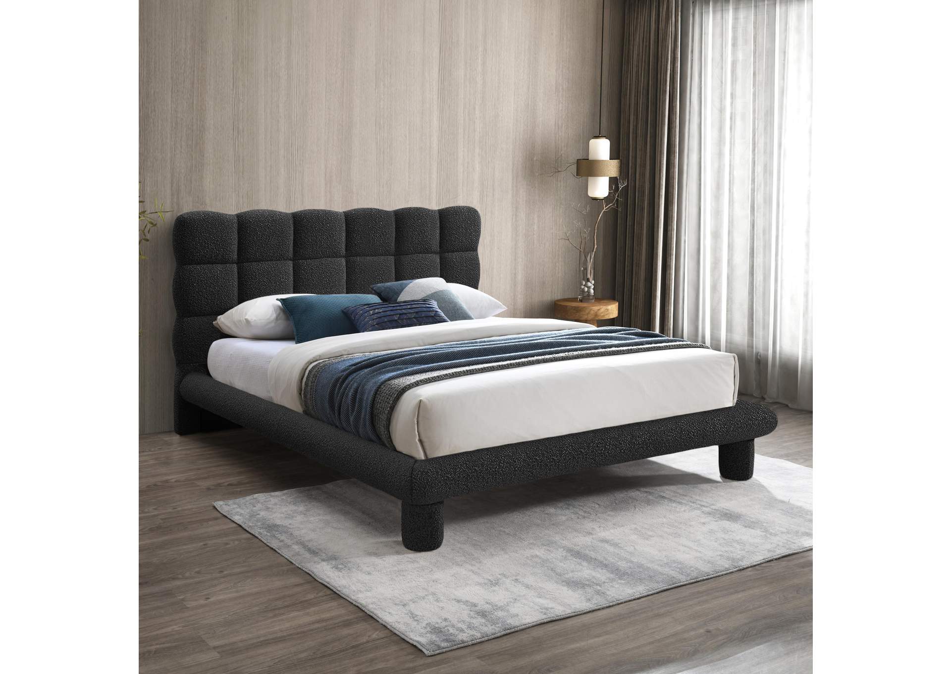 Deco Black Boucle Fabric Full Bed (3 Boxes),Meridian Furniture