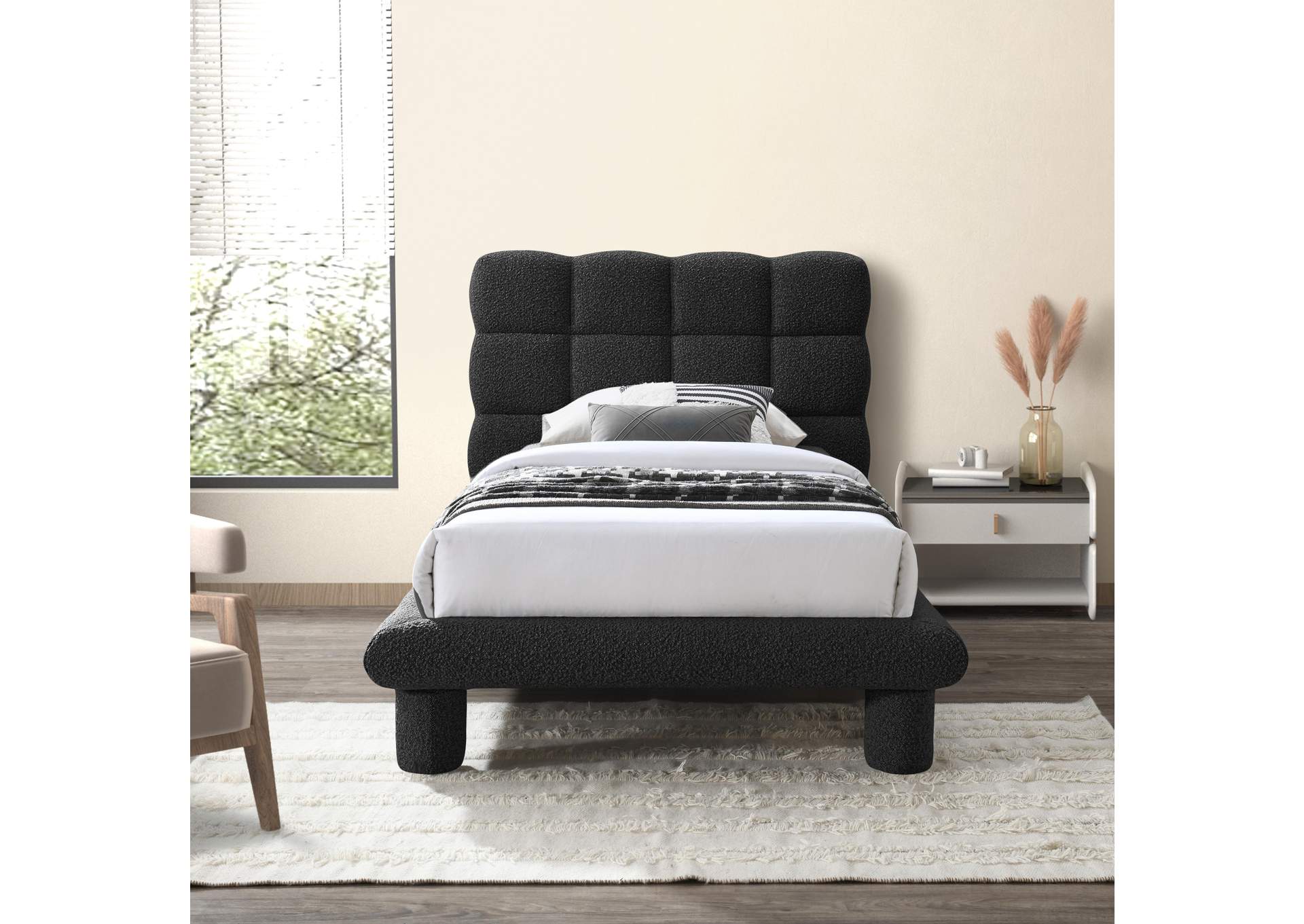 Deco Black Boucle Fabric Twin Bed (3 Boxes),Meridian Furniture