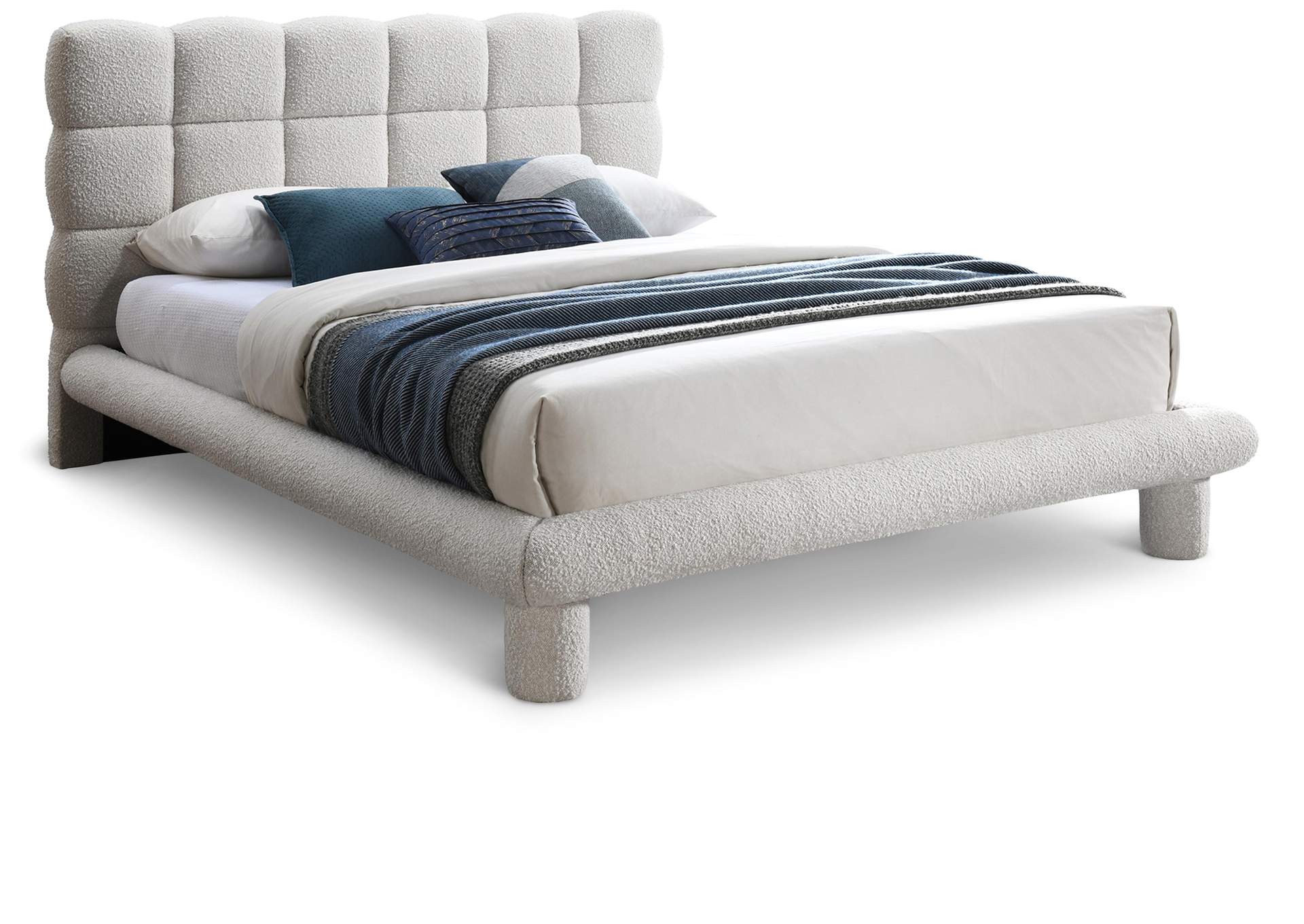 Deco Cream Boucle Fabric Full Bed (3 Boxes),Meridian Furniture